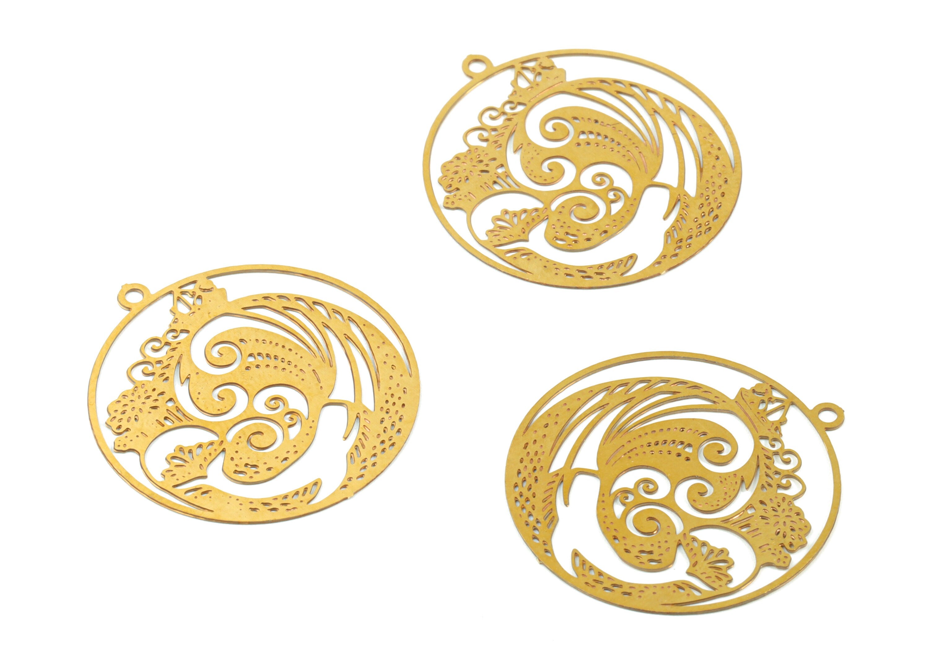 Brass Round Flower Earring Charms - Raw Brass Leaf Circle Pendant - Earring Findings - Jewelry Supplies - 26.11x23.81x0.3mm - JJB6107 - DOMEDBAZAAR