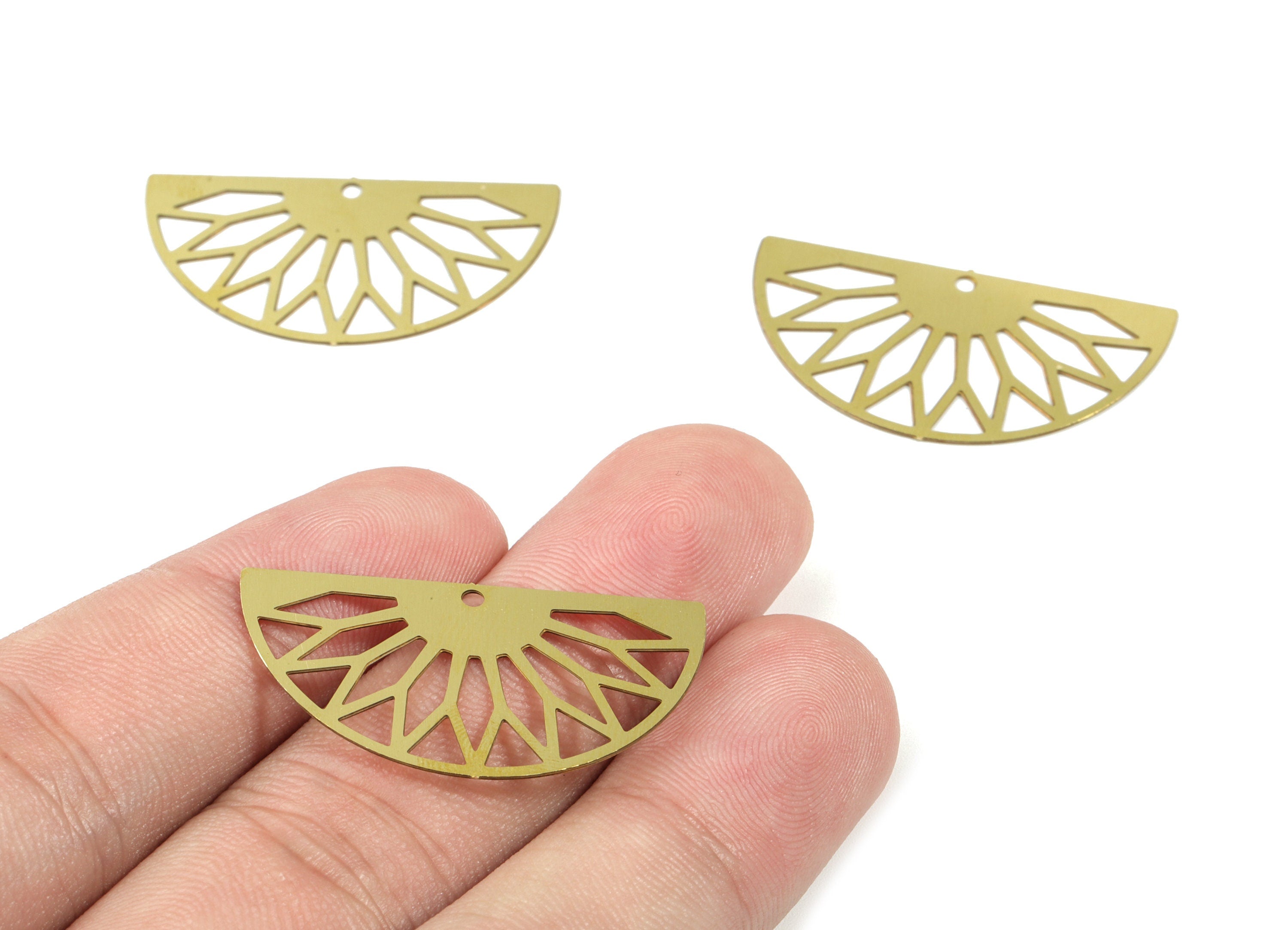 Brass Semi Circle Earring Charms - Raw Brass Half Moon Pendant For Necklace - Earring Finding - Jewelry Supplies - 33.21x18x0.41mm - JJB6102 - DOMEDBAZAAR