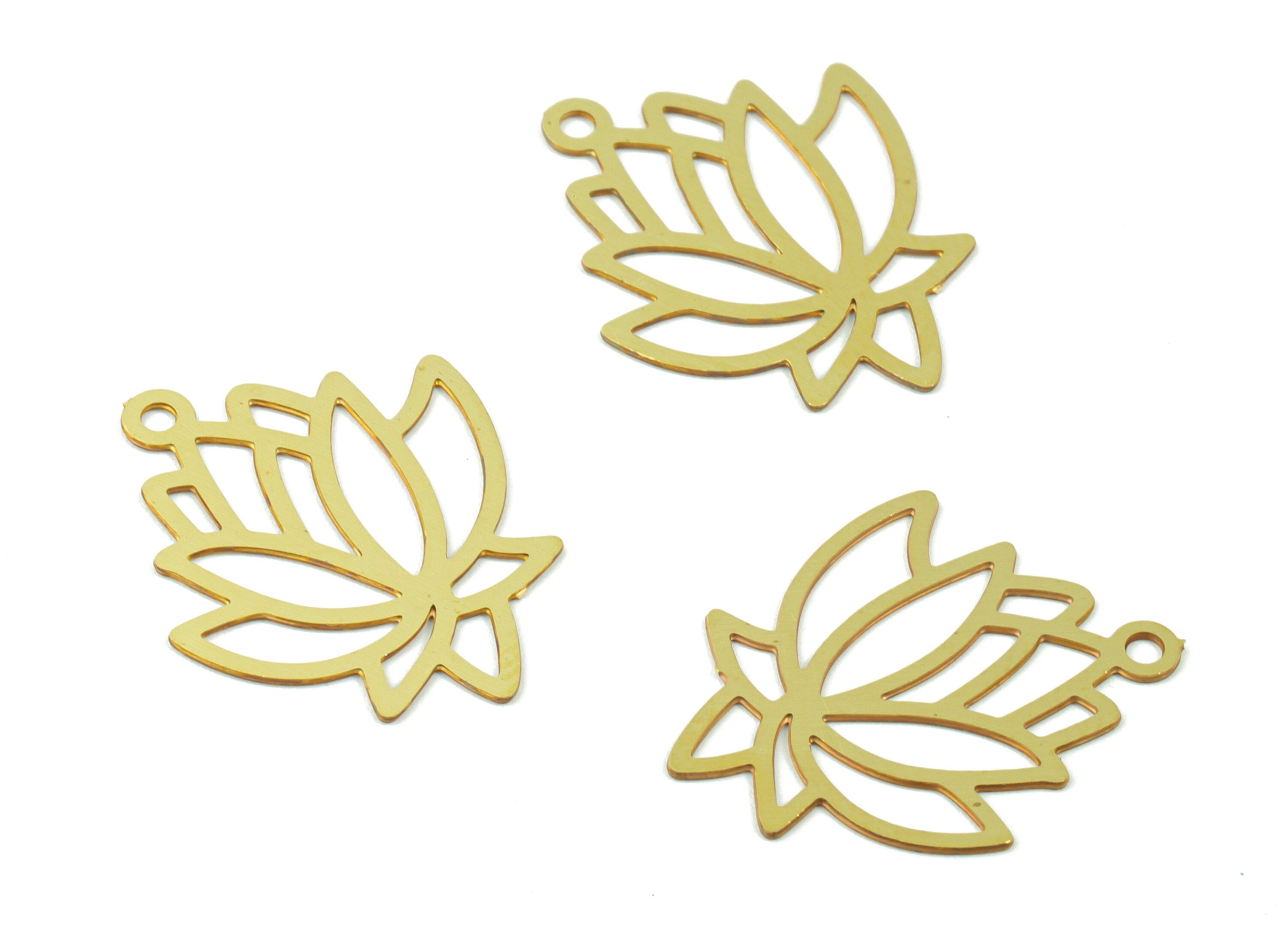 Brass Lotus Earring Charms - Raw Brass Lotus Necklace Pendant - Earring Findings - Jewelry Supplies - 20.45x17.13x0.4mm - JJC11505 - DOMEDBAZAAR