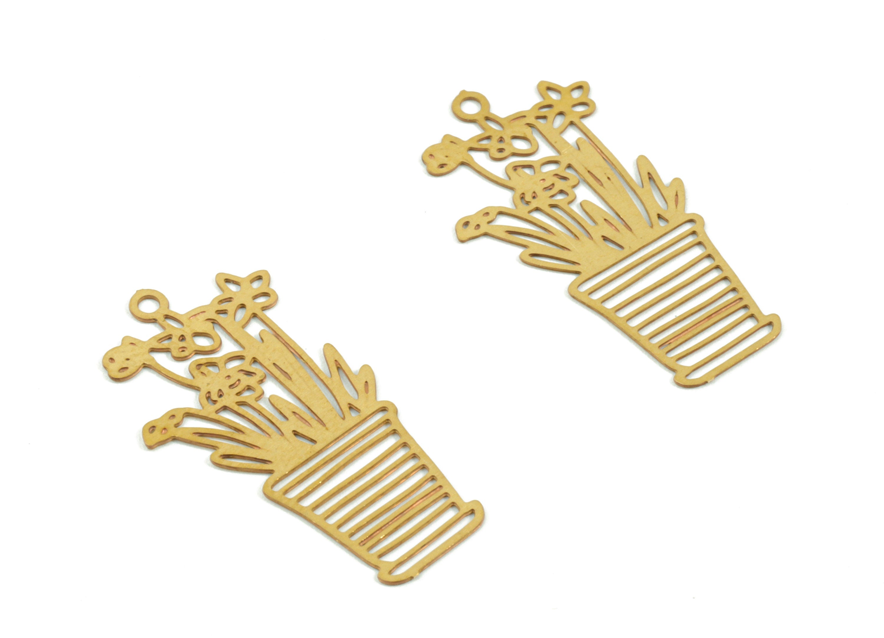 Brass Vase Flower Earring Charms - Raw Brass Flower Vase Earring - Earring Findings - Jewelry Supplies - 23.14x12.02x0.3mm - JJC11492 - DOMEDBAZAAR