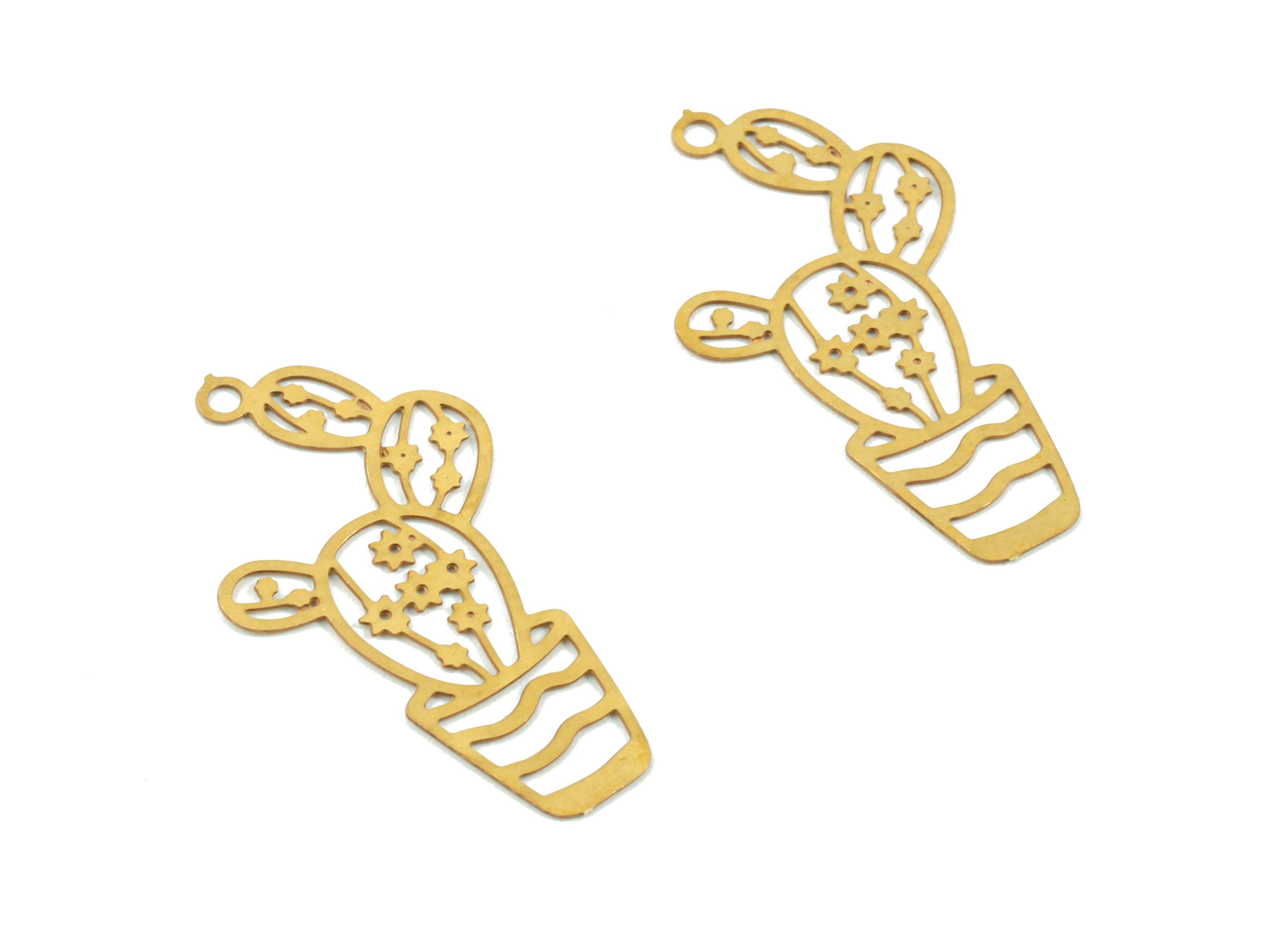 Brass Vase Flower Earring Charms - Raw Brass Flower Vase Earring - Earring Findings - Jewelry Supplies - 22.66x12.15x0.3mm - JJC11496 - DOMEDBAZAAR