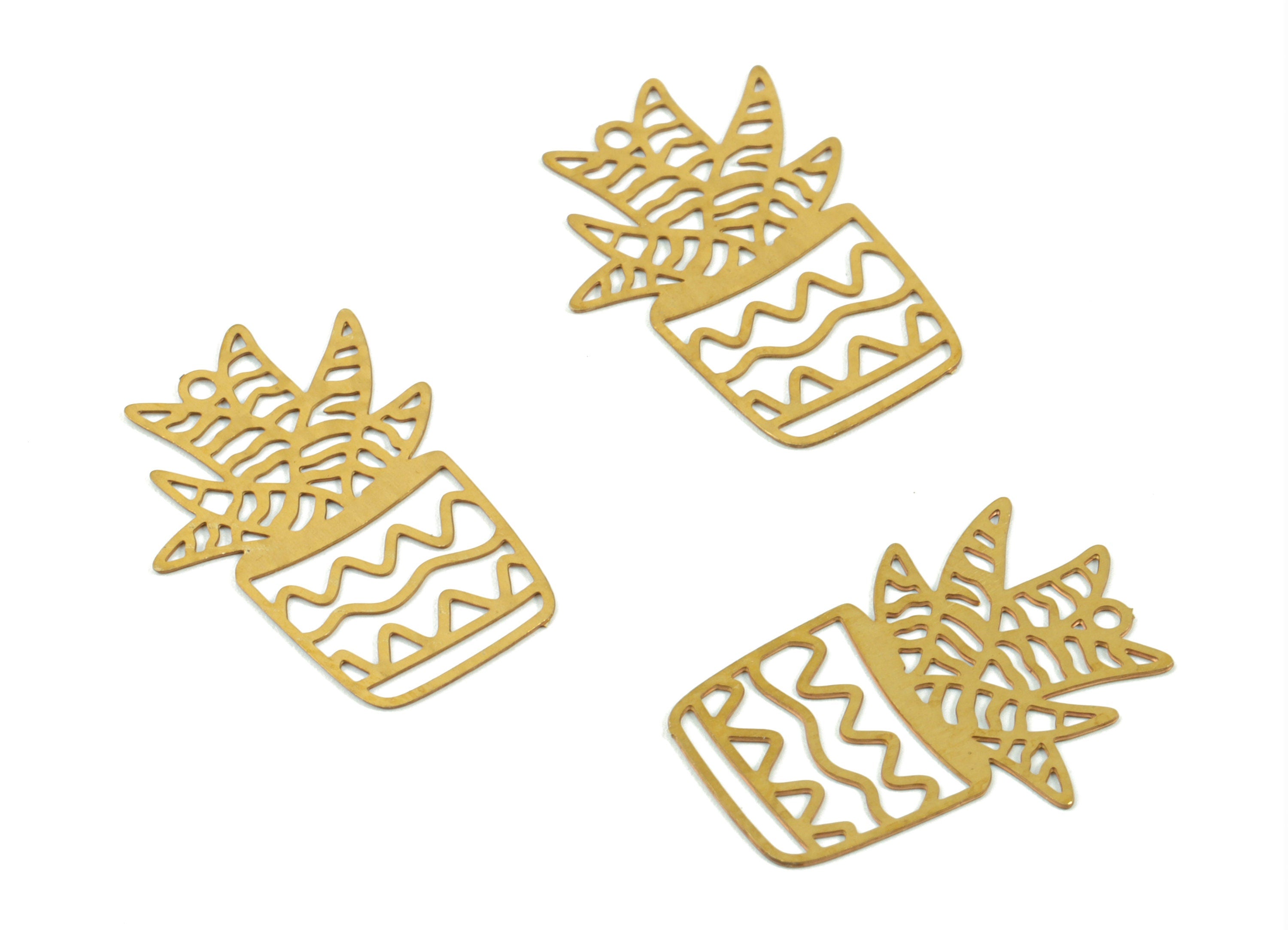 Brass Vase Flower Earring Charms - Raw Brass Flower Vase Earring - Earring Findings - Jewelry Supplies - 20.36x14.36x0.31mm - JJC11497 - DOMEDBAZAAR