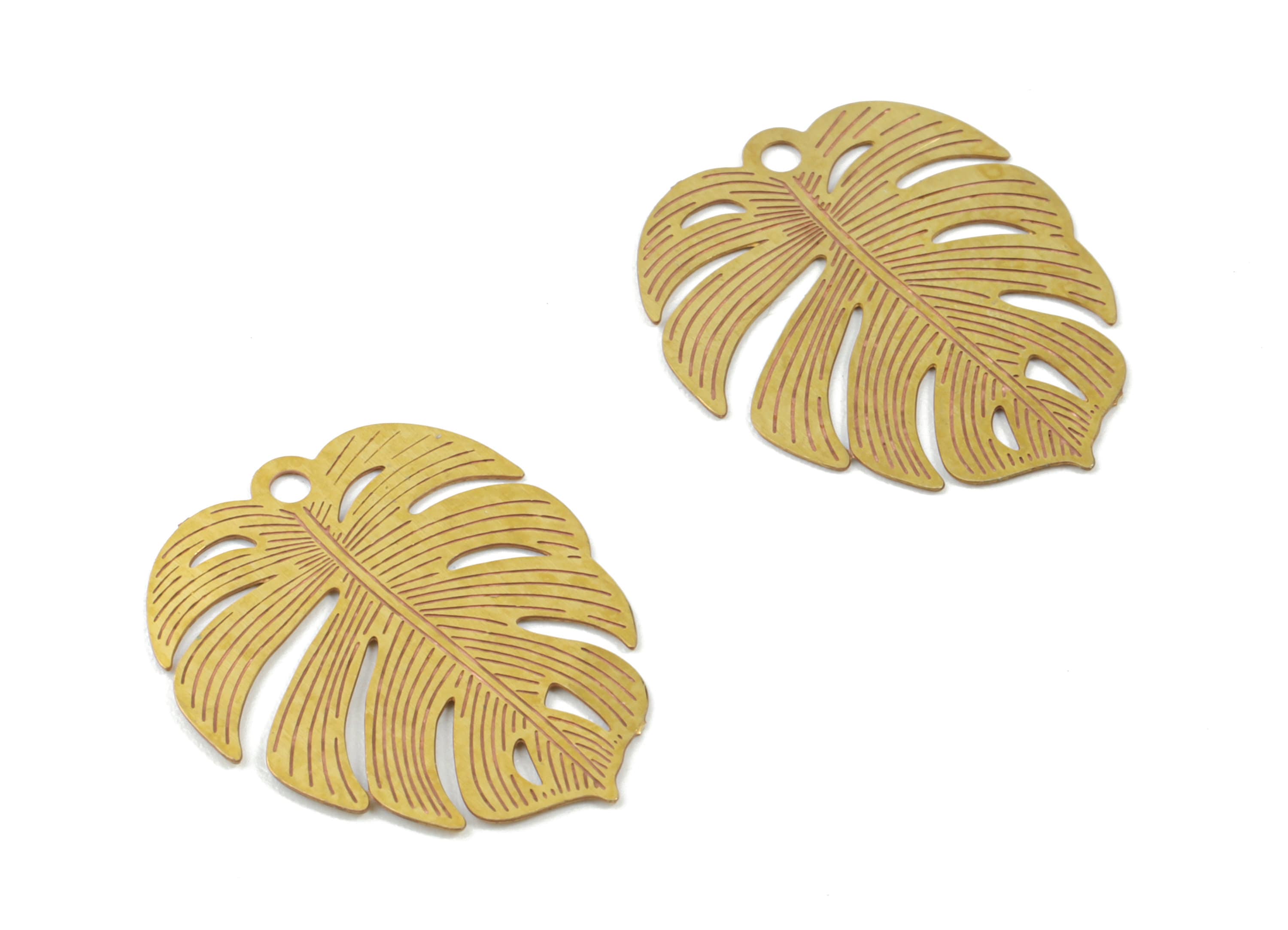 Brass Monstera Earring Charms - Raw Brass Monstera Pendant - Earring Findings - Jewelry Supplies - 18.07x15x0.3mm - JJC11510 - DOMEDBAZAAR