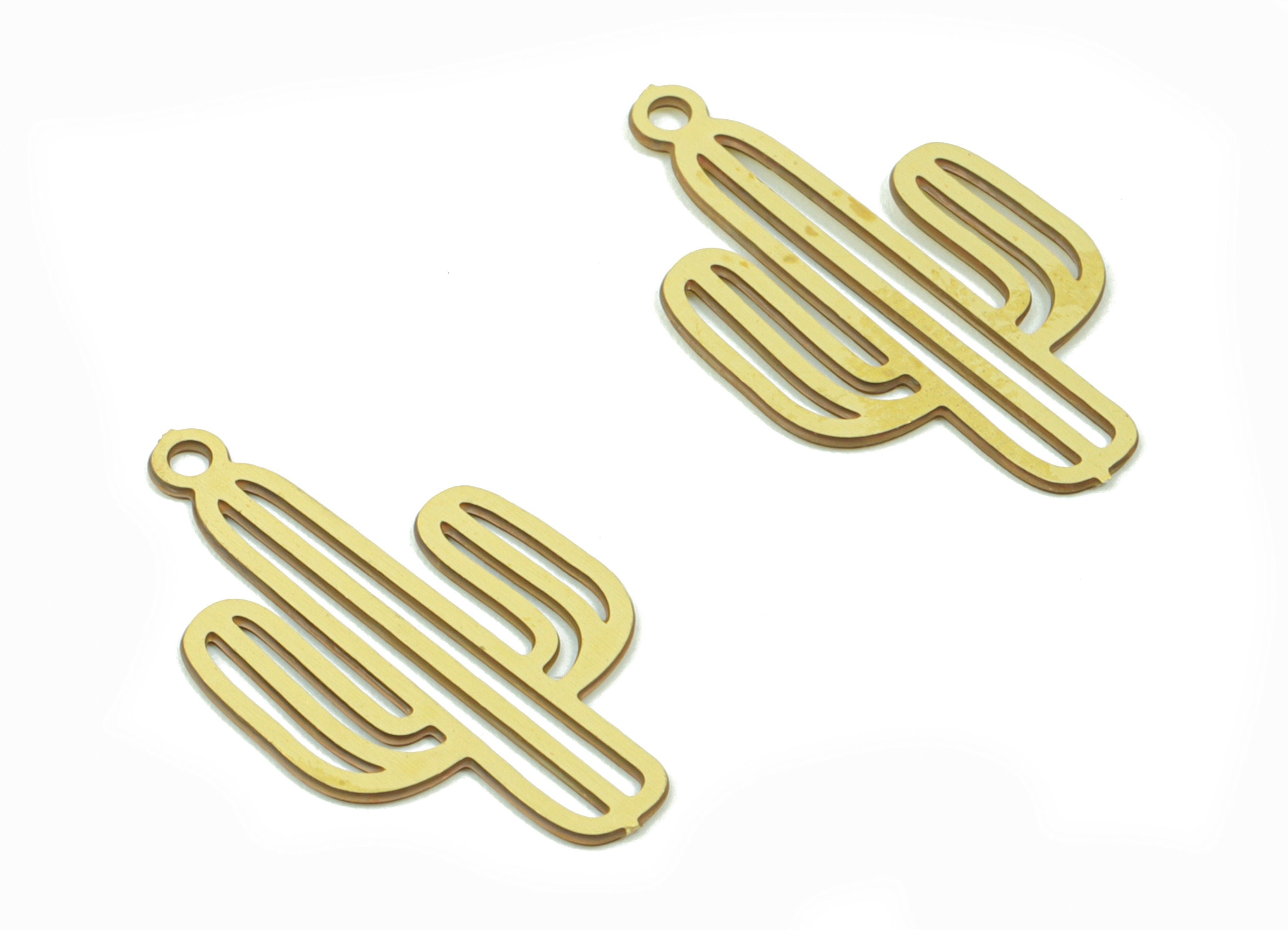 Brass Cactus Earring Charms - Raw Brass Cactus Necklace Pendant - Earring Findings - Jewelry Supplies - 19.3x10.95x0.4mm - JJC11503 - DOMEDBAZAAR