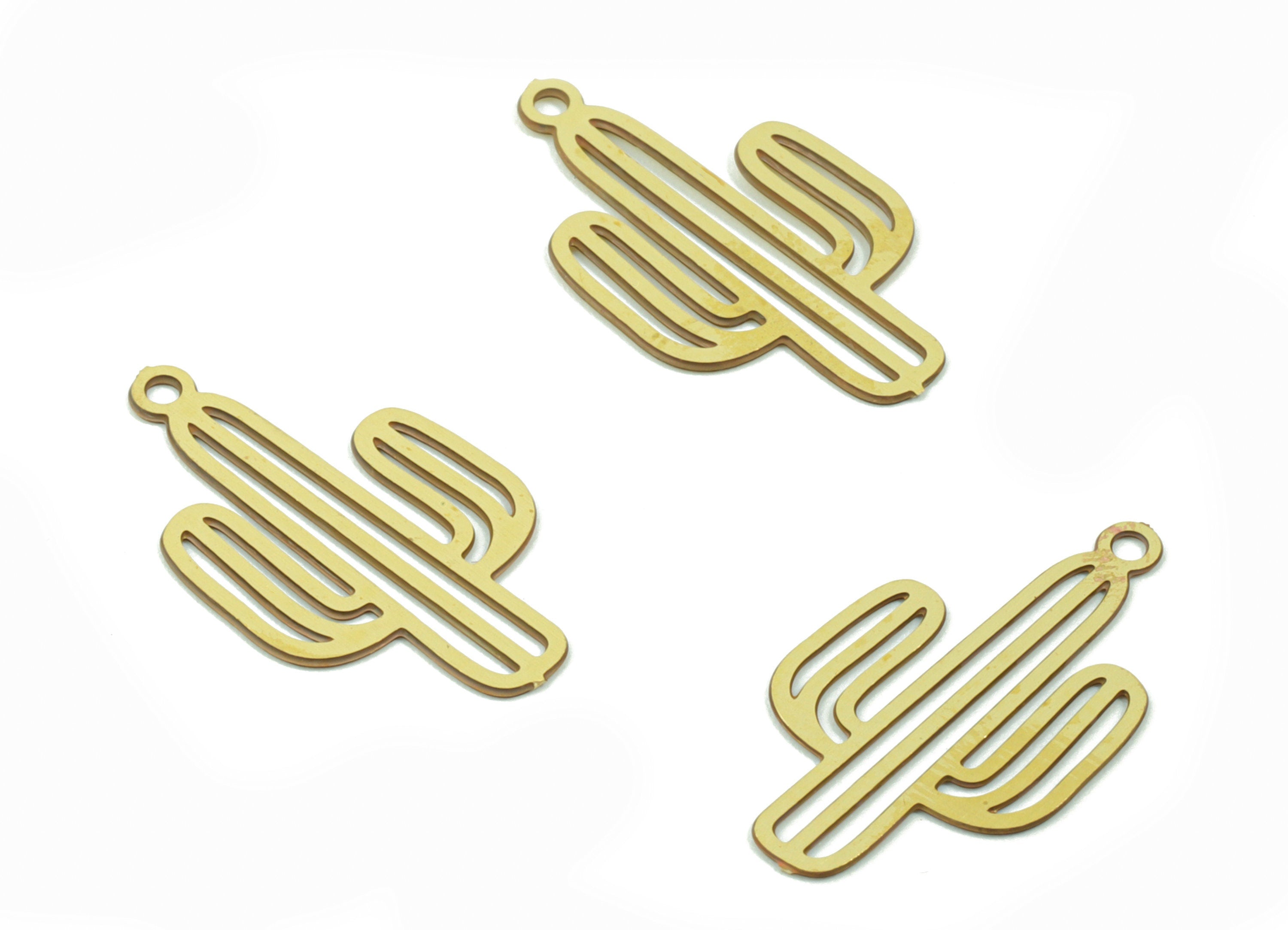 Brass Cactus Earring Charms - Raw Brass Cactus Necklace Pendant - Earring Findings - Jewelry Supplies - 19.3x10.95x0.4mm - JJC11503 - DOMEDBAZAAR