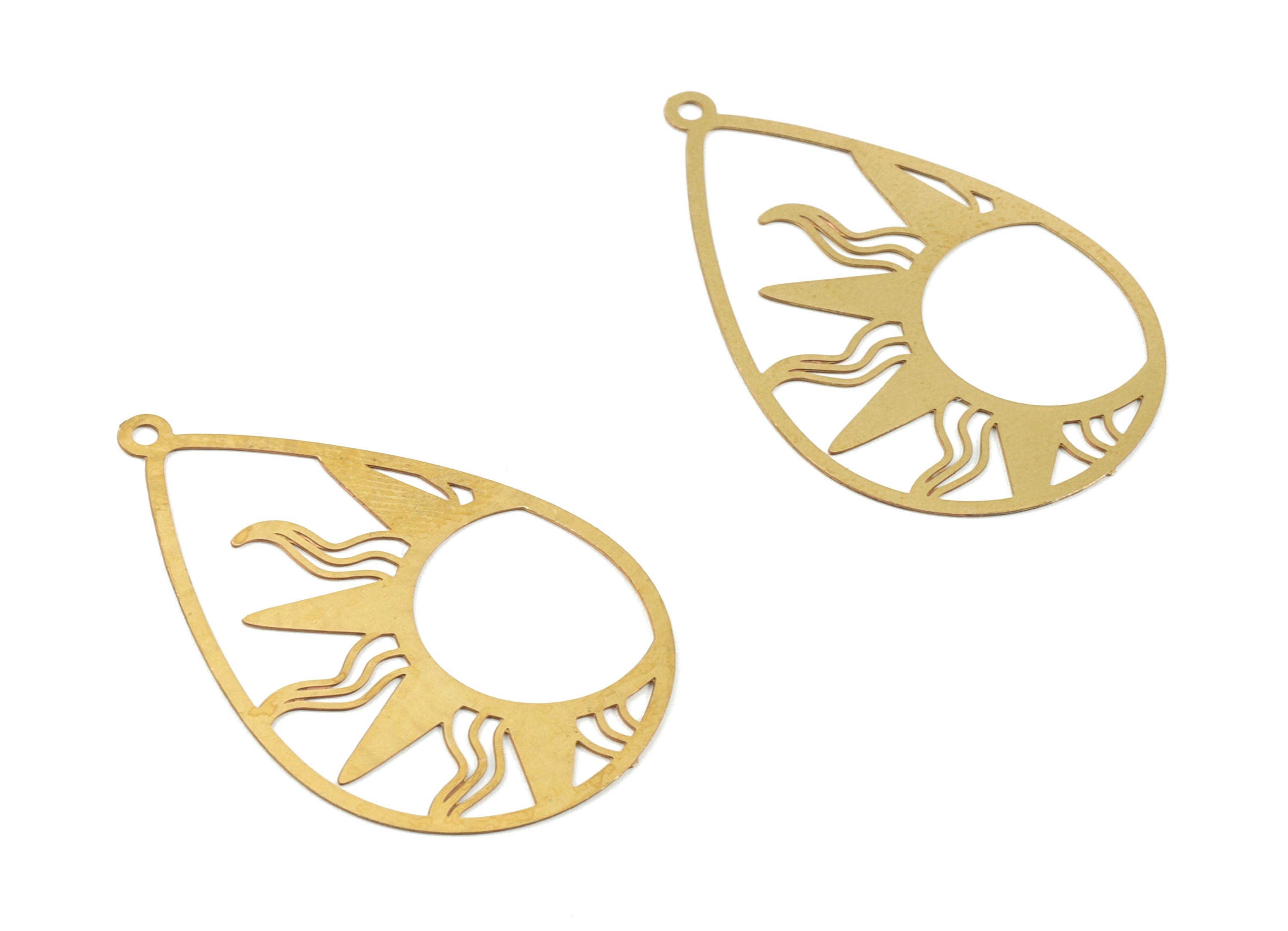 Brass Sun Earring Charms - Raw Brass Sun Drop Necklace Pendant - Earring Findings - Jewelry Supplies - 34.23x21.93x0.3mm - JJB6100 - DOMEDBAZAAR