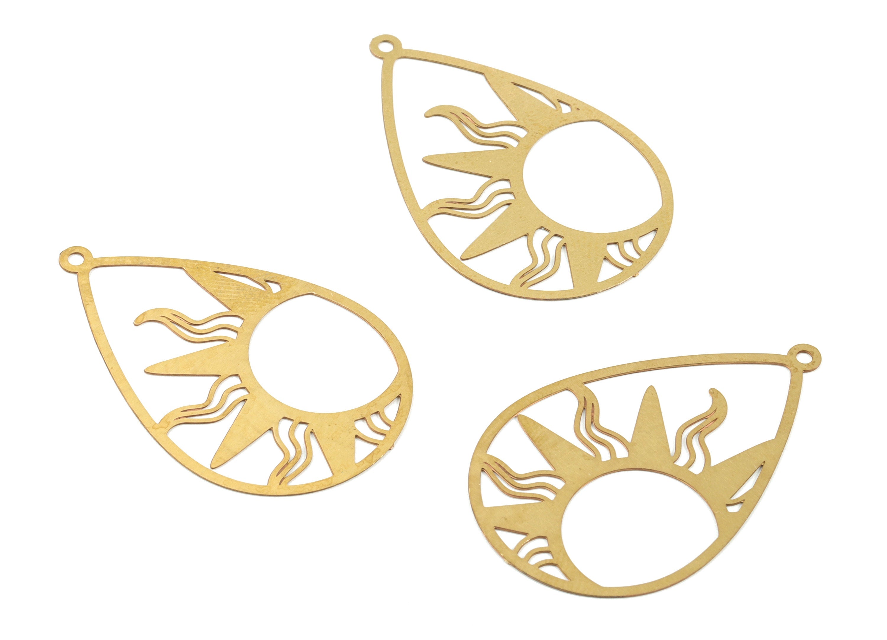 Brass Sun Earring Charms - Raw Brass Sun Drop Necklace Pendant - Earring Findings - Jewelry Supplies - 34.23x21.93x0.3mm - JJB6100 - DOMEDBAZAAR