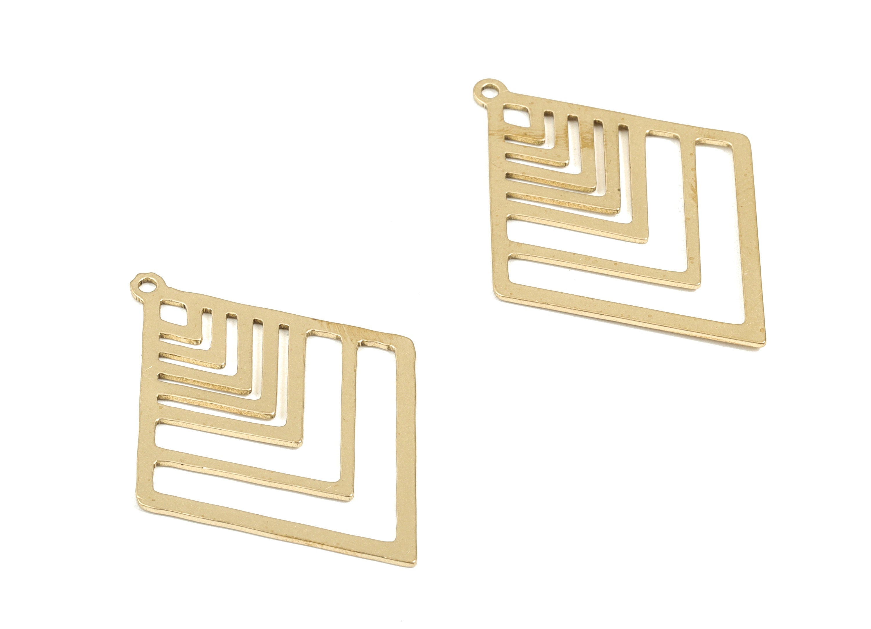 Brass Diamond Earring Charms - Raw Brass Diamond Geometric Pendant - Earrings Finding - Jewelry Supplies - 39.82x29.46x0.83mm - PPM1928 - DOMEDBAZAAR