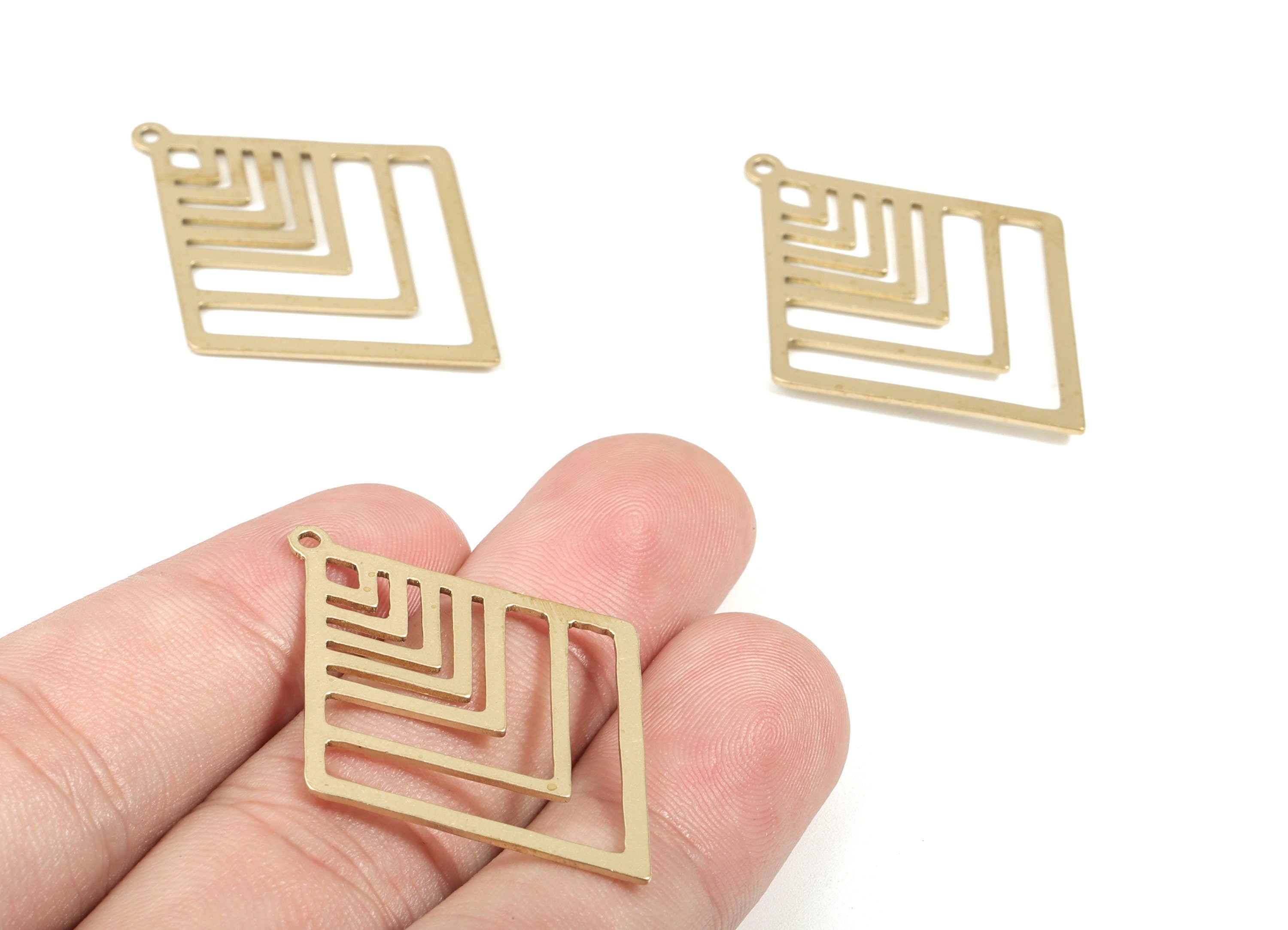 Brass Diamond Earring Charms - Raw Brass Diamond Geometric Pendant - Earrings Finding - Jewelry Supplies - 39.82x29.46x0.83mm - PPM1928 - DOMEDBAZAAR