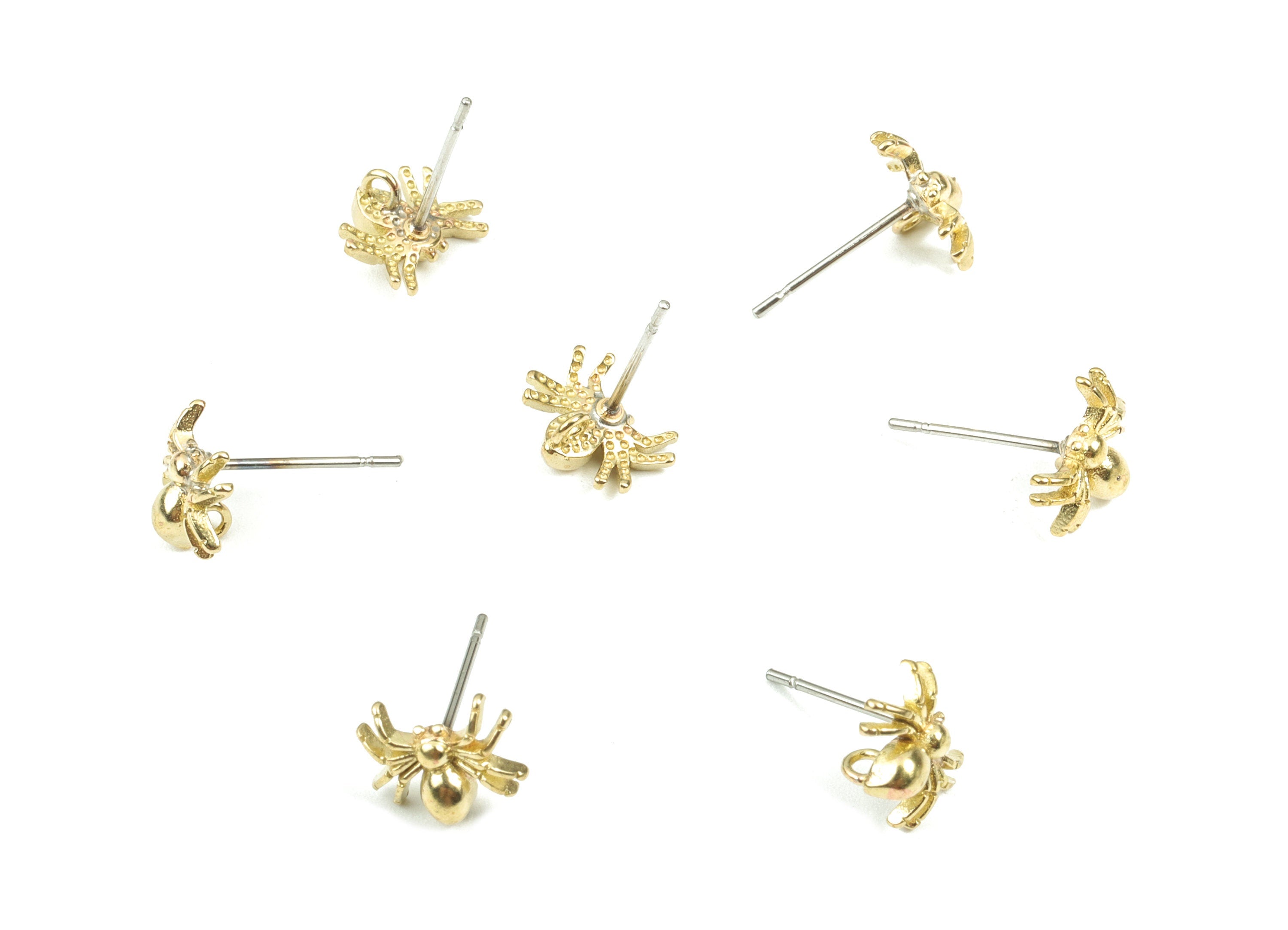 Brass Spider Earring Stud - Raw Brass Spider Figure Post - Surgical Stud - Earring Post - Jewelry Supplies - 10.15x7.82x1.75mm - PP3544 - DOMEDBAZAAR