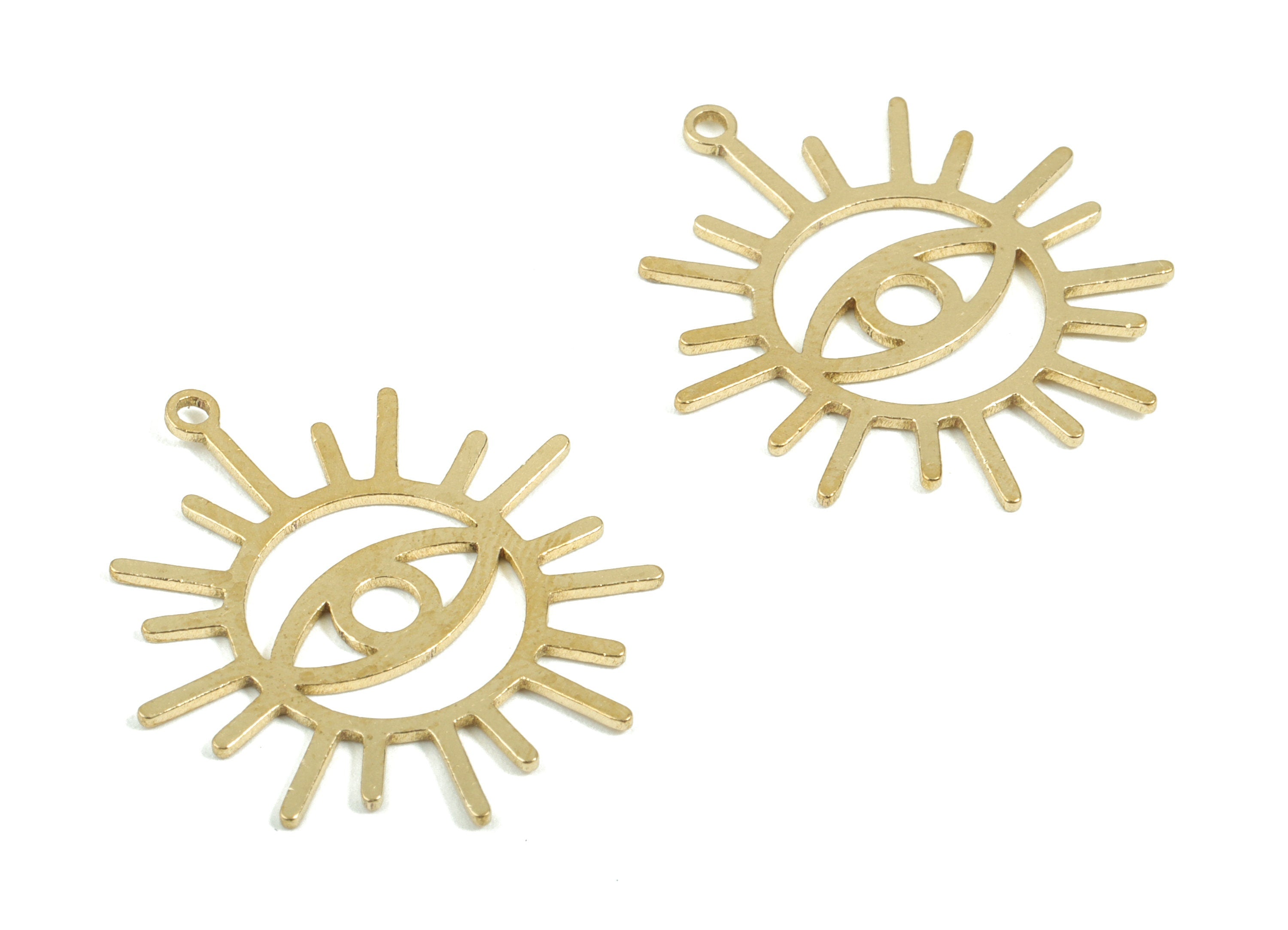 Brass Sun Eye Earring Charms - Raw Brass Sun Eye Pendant - Earrings Finding - Jewelry Supplies - 24.91x22.6x0.75mm - PPM1938 - DOMEDBAZAAR