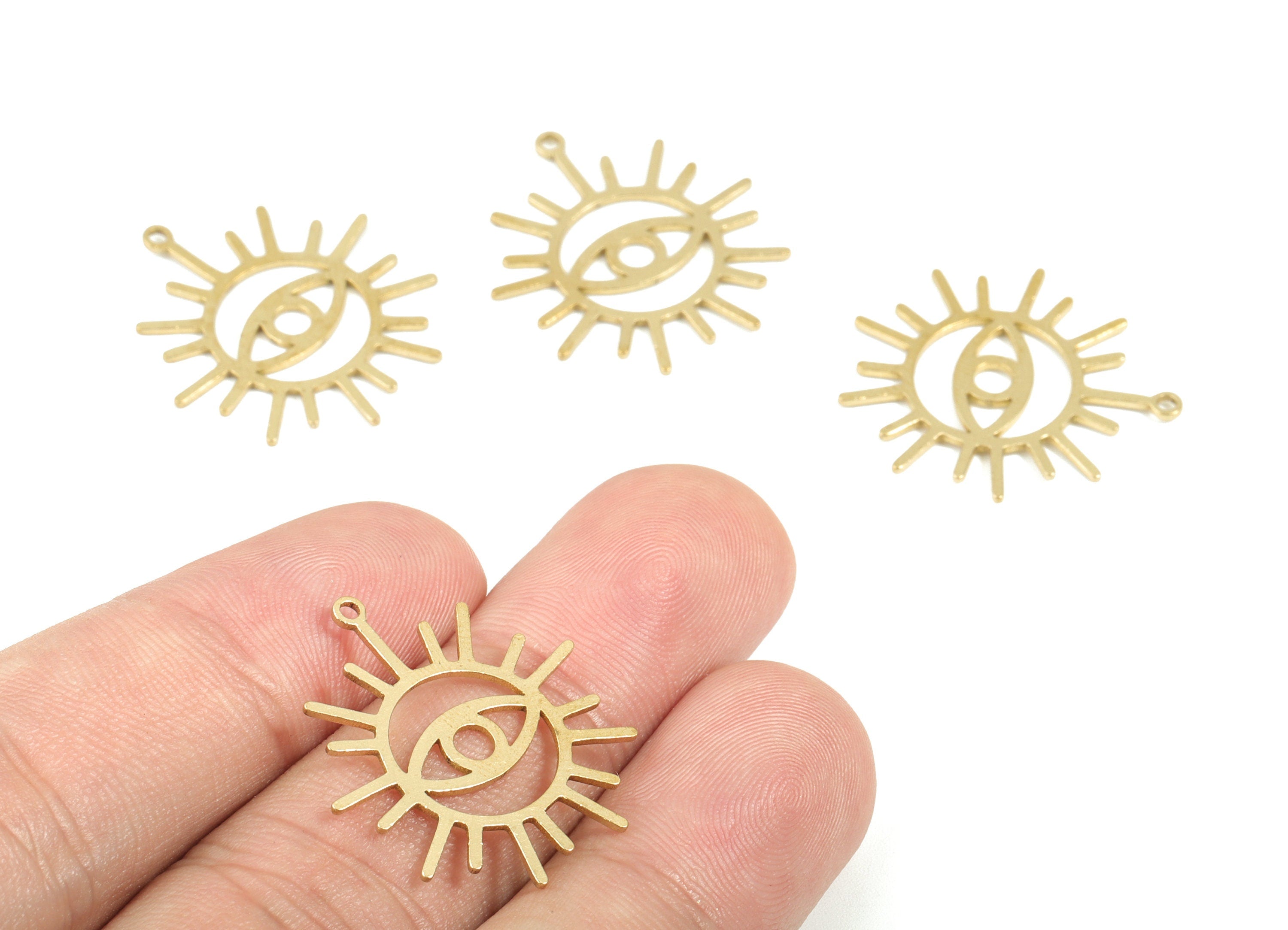 Brass Sun Eye Earring Charms - Raw Brass Sun Eye Pendant - Earrings Finding - Jewelry Supplies - 24.91x22.6x0.75mm - PPM1938 - DOMEDBAZAAR