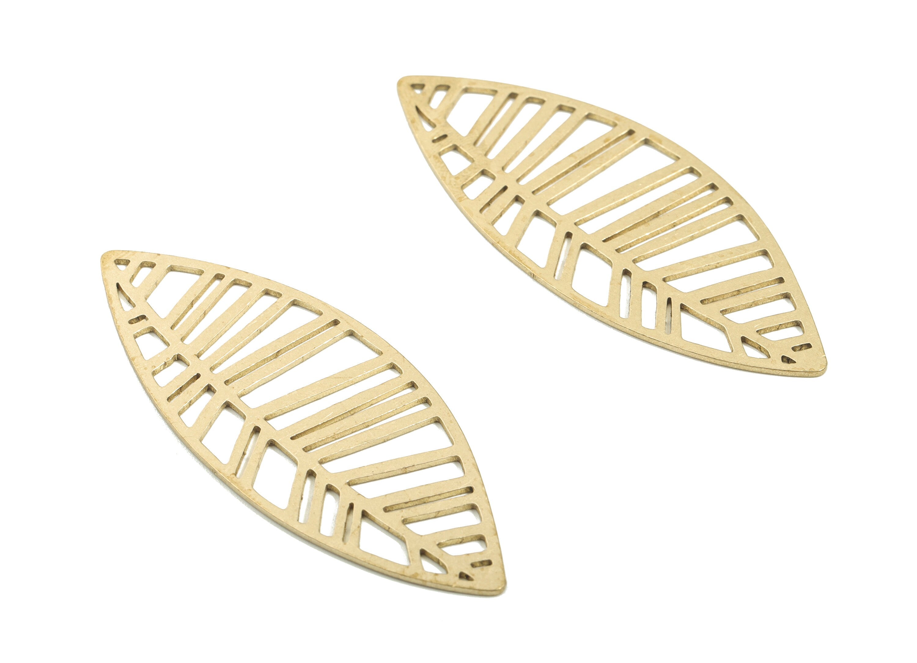 Brass Leaf Earring Charms - Raw Brass Leaf Pendant - Leaf Necklace Charms - Earring Findings - Jewelry Supplies - 54.8x22.2x0.82mm - PPM1738 - DOMEDBAZAAR