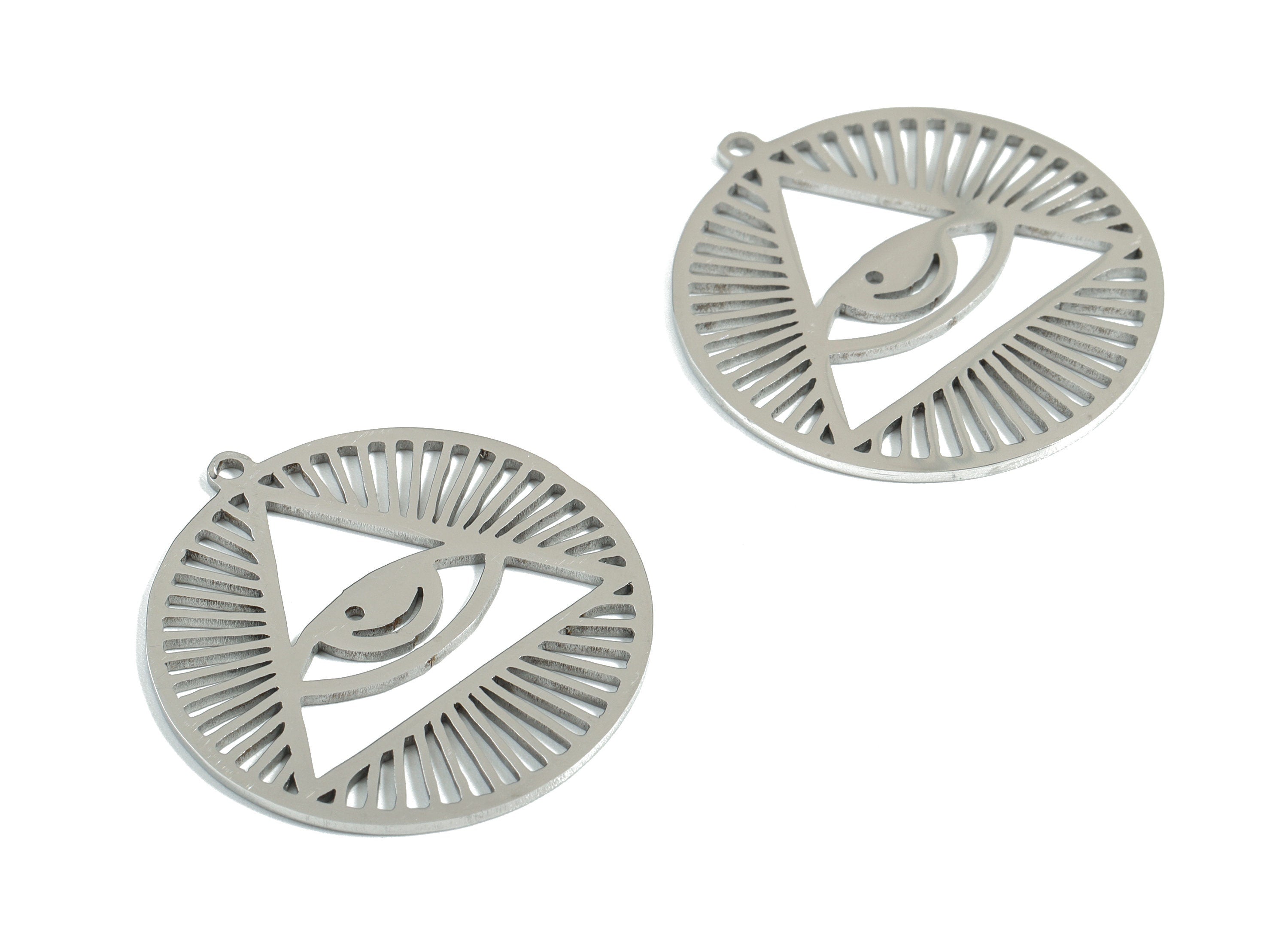 Stainless Steel Pyramid Eye Charms - Pyramid Eye Earrings and Pendant - Earring Findings - Jewelry Supplies - 29.71x27.73x0.97mm - SS1173 - DOMEDBAZAAR