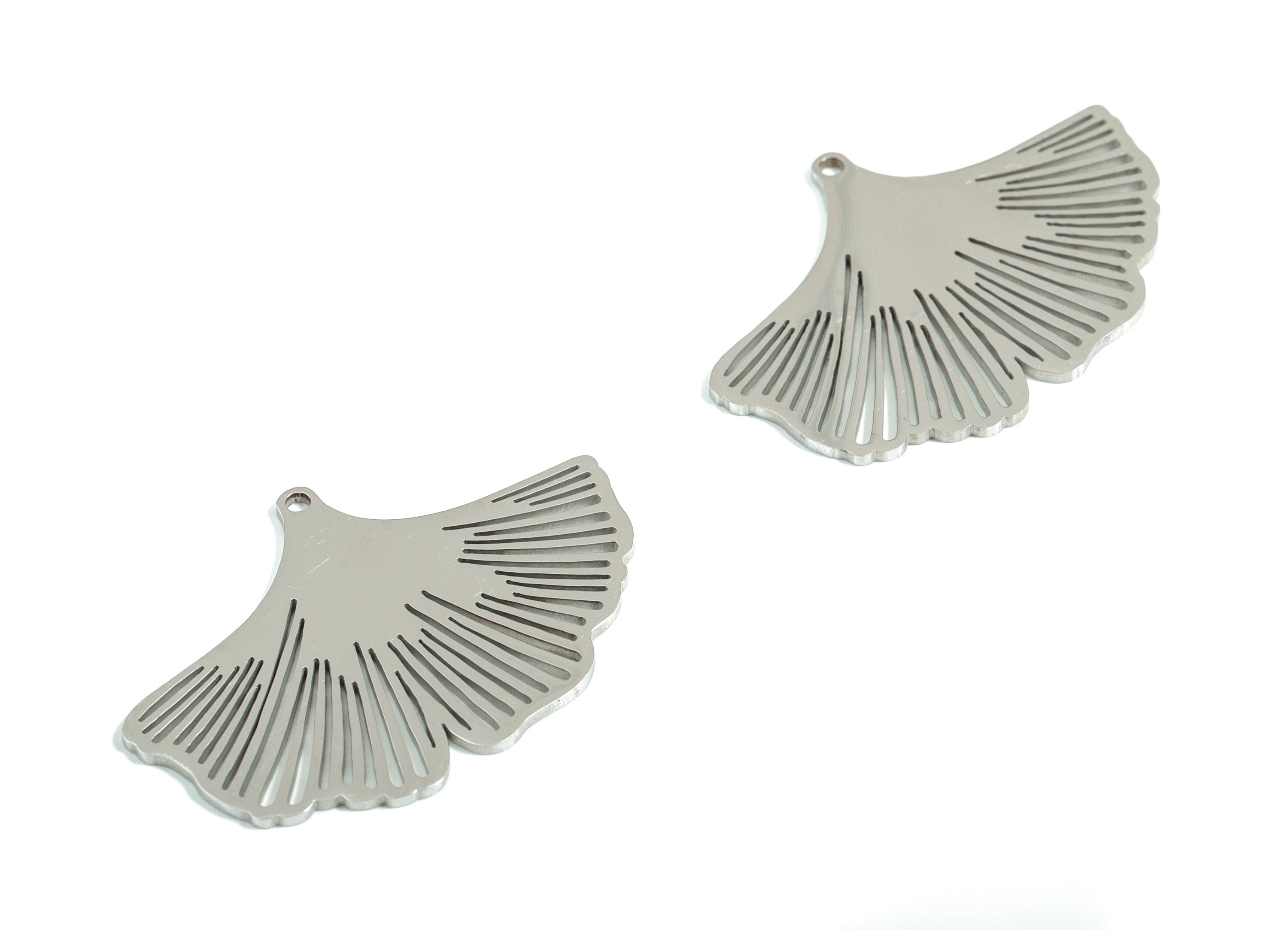 Stainless Steel Ginko Charms - Ginko Earrings and Pendant - Earring Findings - Jewelry Supplies - 35.08x24.15x0.92mm - SS1169 - DOMEDBAZAAR