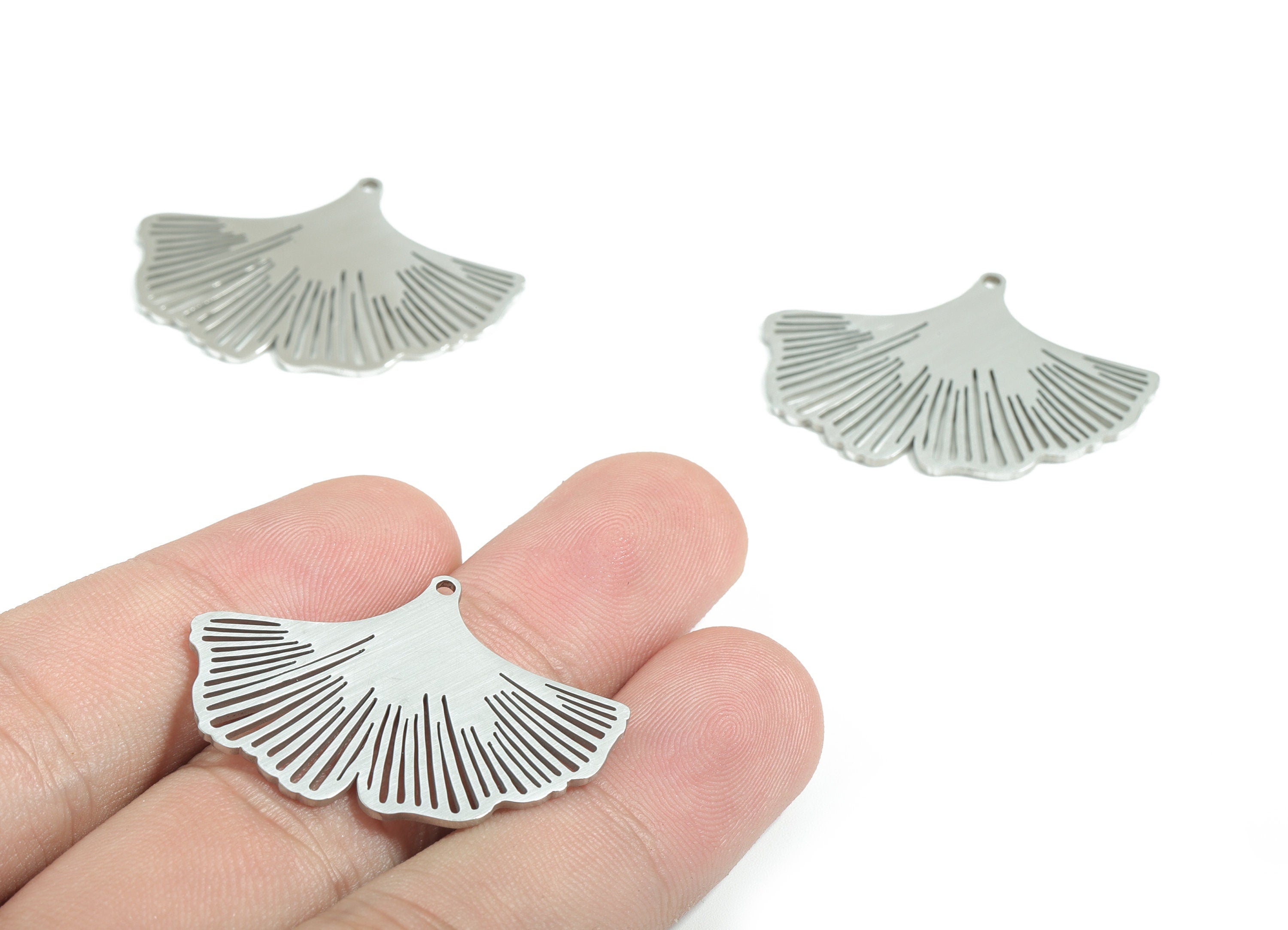 Stainless Steel Ginko Charms - Ginko Earrings and Pendant - Earring Findings - Jewelry Supplies - 35.08x24.15x0.92mm - SS1169 - DOMEDBAZAAR