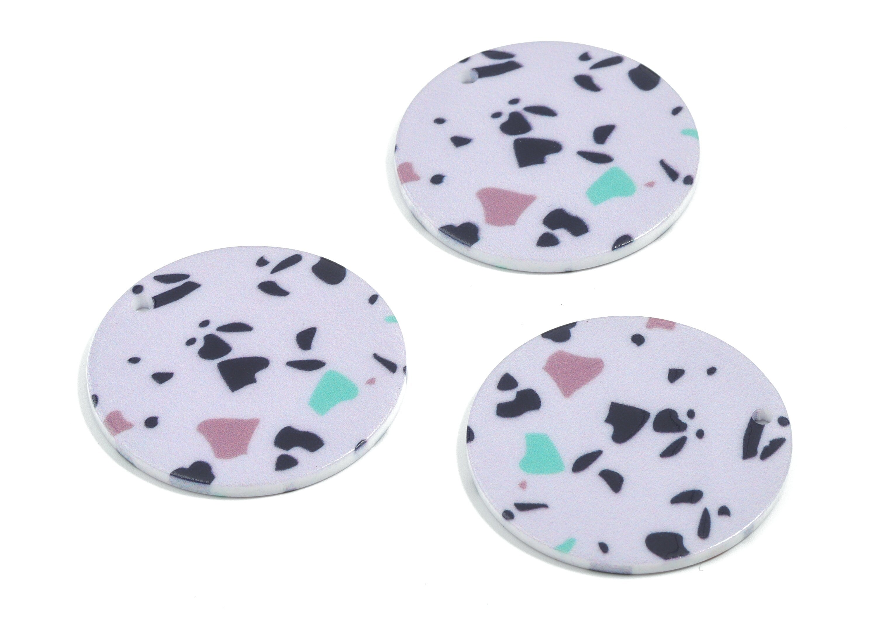 Acrylic Round Earring Charms - Printing Circle Acrylic Pendant - Jewelry Supplies  - Color Code: B4 - 34.68x34.68x2.21mm - AC1874-B4 - DOMEDBAZAAR