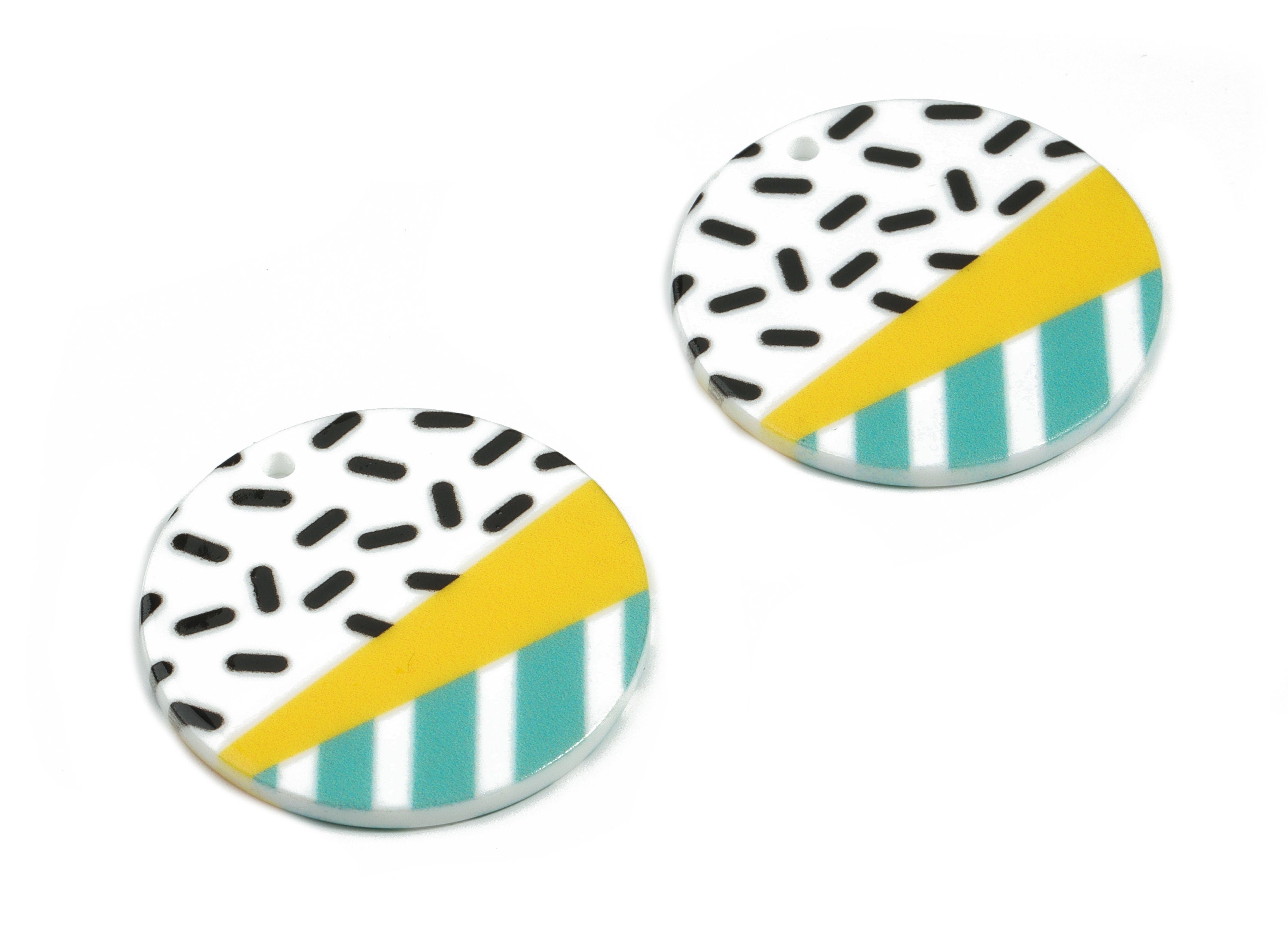 Acrylic Round Earring Charms - Printing Circle Acrylic Pendant - Jewelry Supplies  - Color Code: B5 - 34.56x34.56x2.07mm - AC1874-B5 - DOMEDBAZAAR