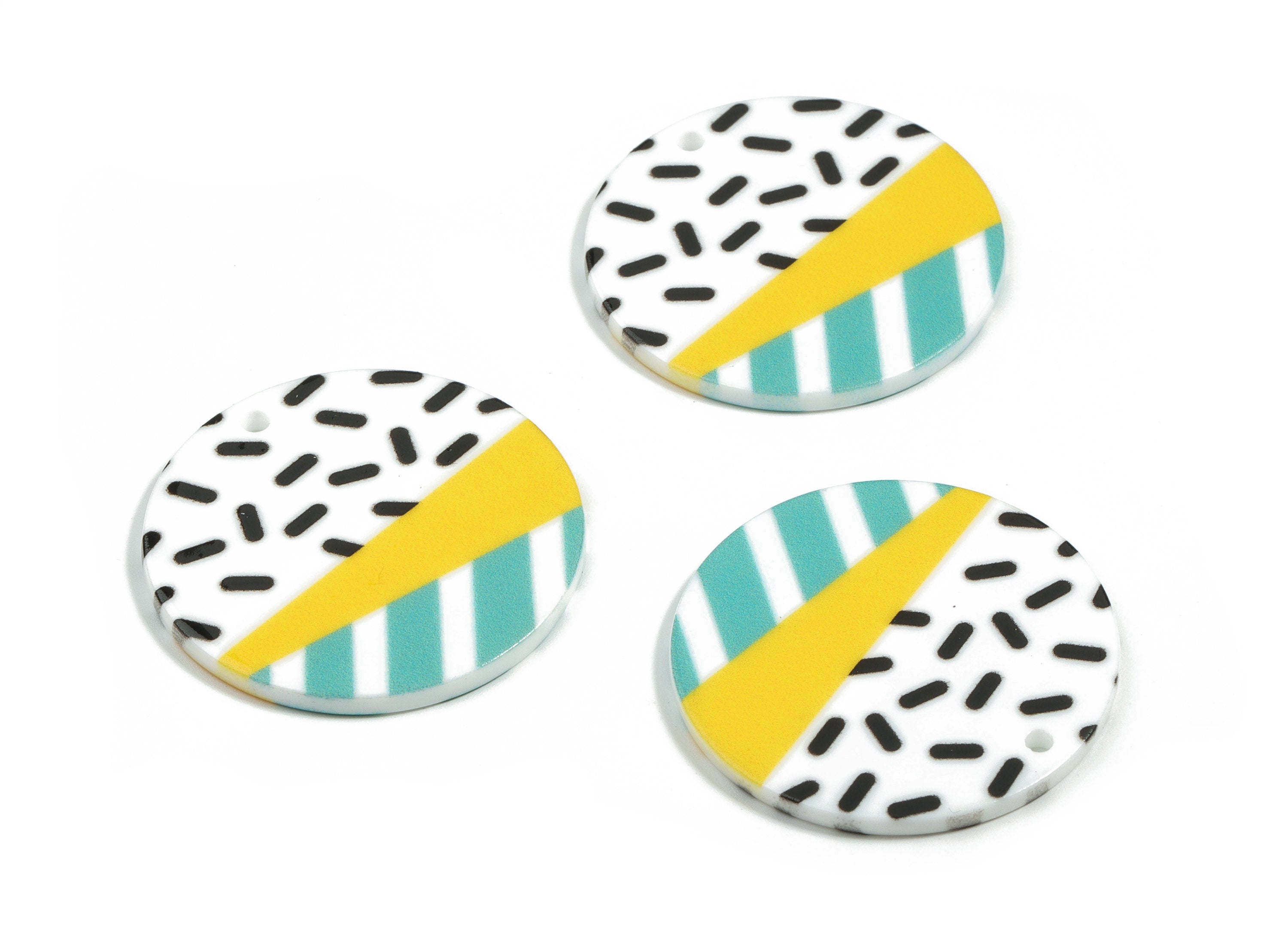 Acrylic Round Earring Charms - Printing Circle Acrylic Pendant - Jewelry Supplies  - Color Code: B5 - 34.56x34.56x2.07mm - AC1874-B5 - DOMEDBAZAAR