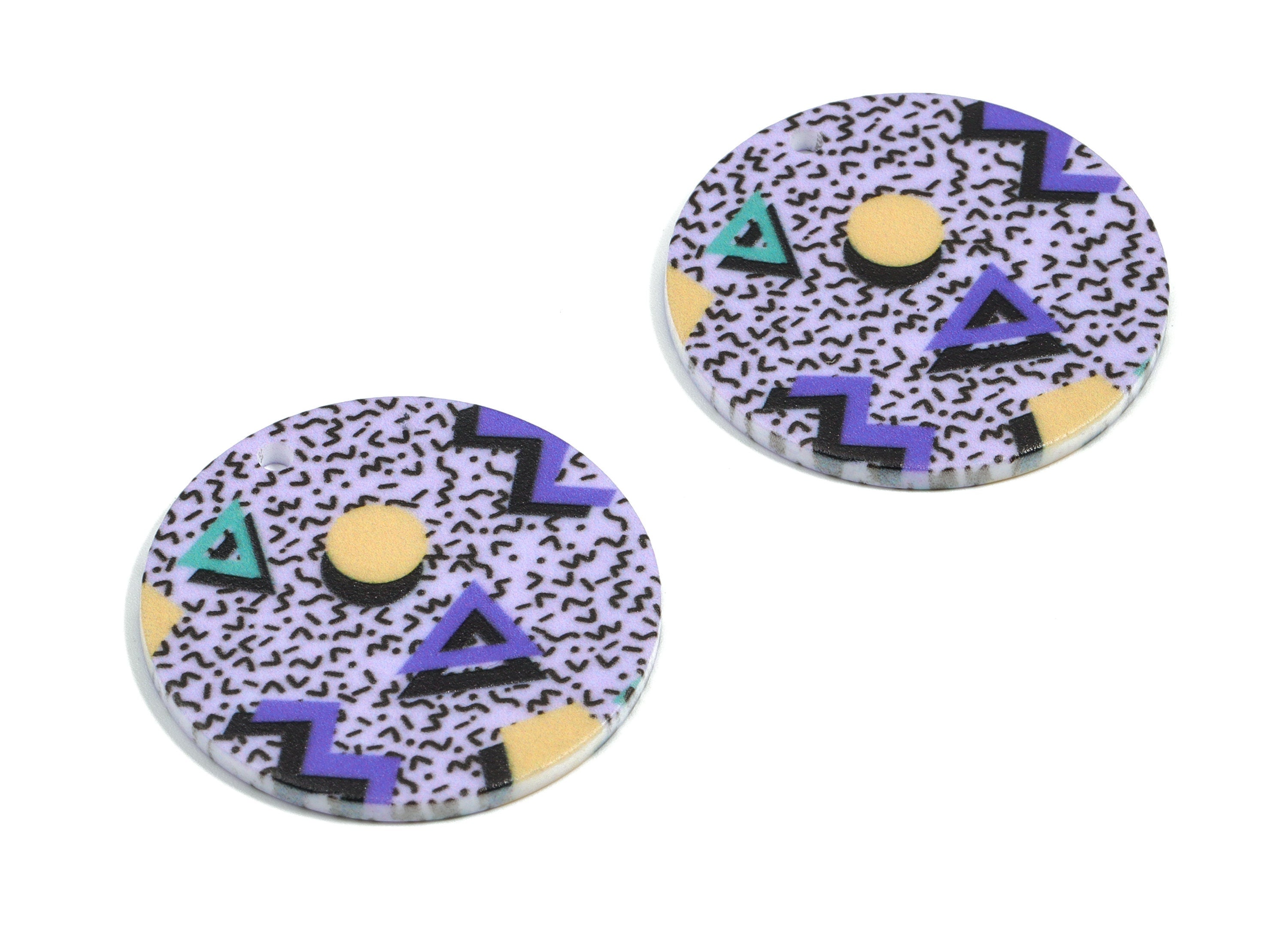 Acrylic Round Earring Charms - Printing Circle Acrylic Pendant - Jewelry Supplies  - Color Code: B7 - 34.56x34.56x2.16mm - AC1874-B7 - DOMEDBAZAAR