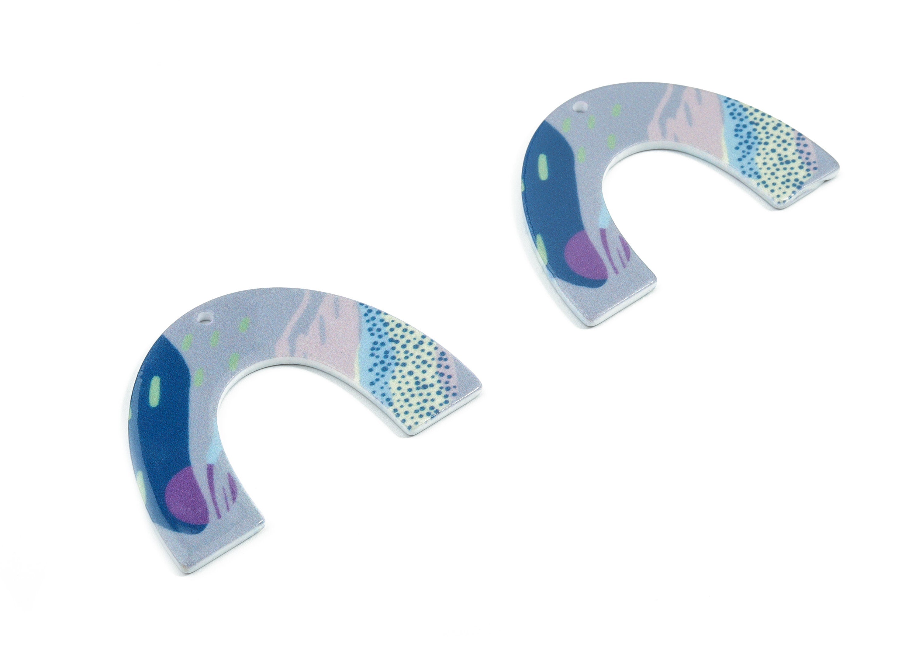 Acrylic U Earring Charms - Printing Geometric Acrylic Pendant - Jewelry Supplies  - Color Code: B1 - 49.47x35.12x2.18mm - AC1872-B1 - DOMEDBAZAAR