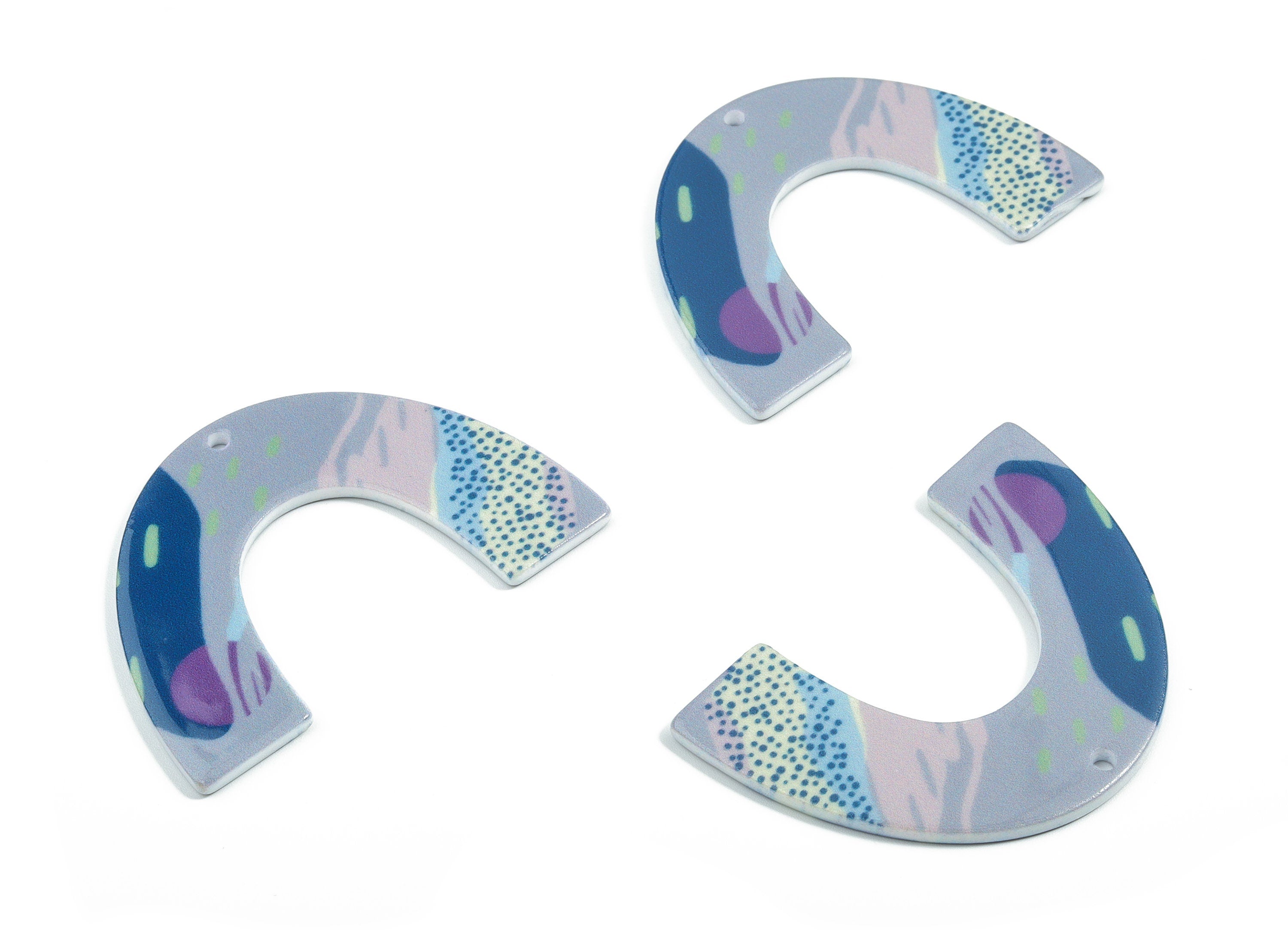Acrylic U Earring Charms - Printing Geometric Acrylic Pendant - Jewelry Supplies  - Color Code: B1 - 49.47x35.12x2.18mm - AC1872-B1 - DOMEDBAZAAR