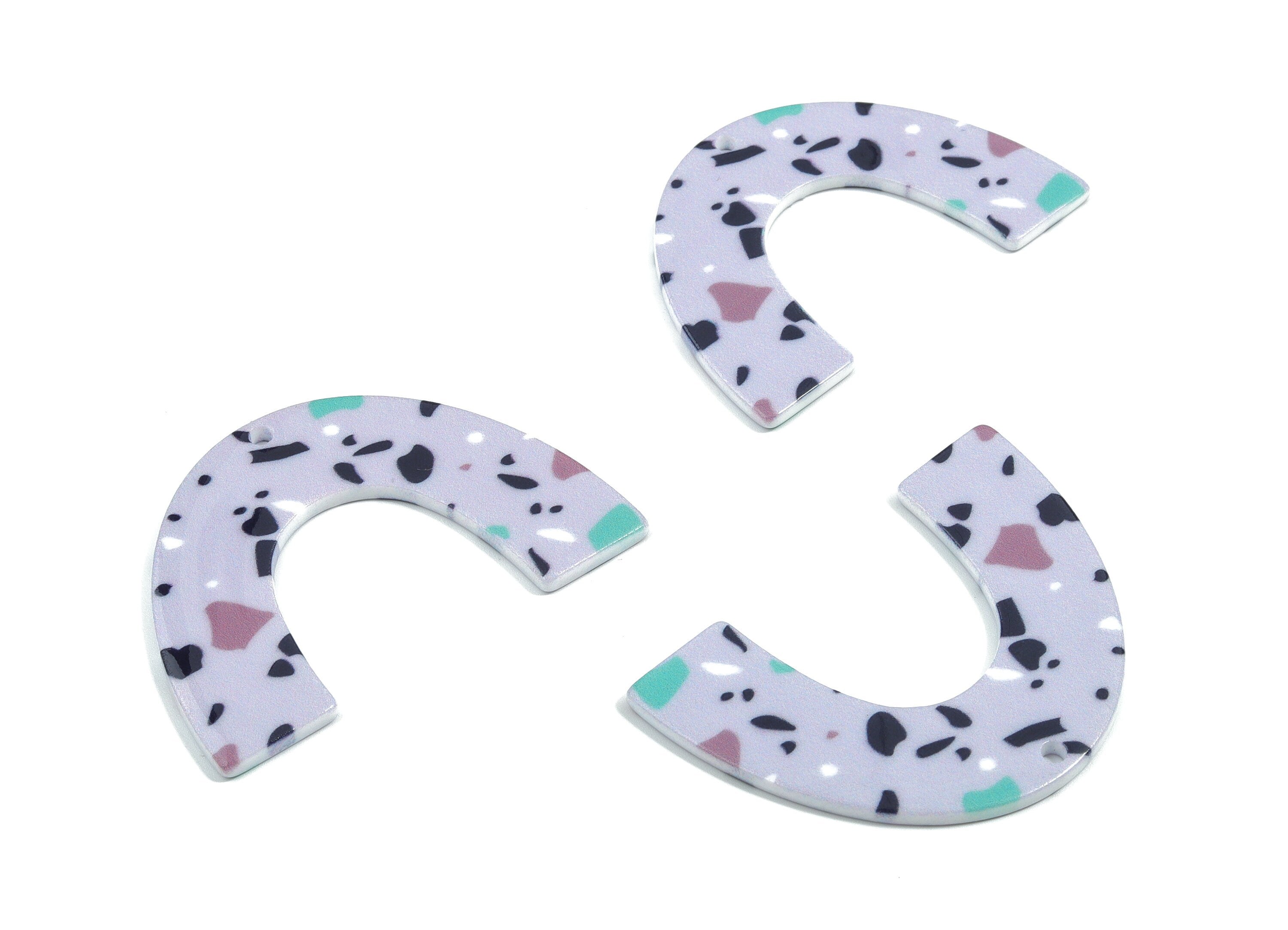 Acrylic U Earring Charms - Printing Geometric Acrylic Pendant - Jewelry Supplies  - Color Code: B4 - 49.37x35.69x2.15mm - AC1872-B4 - DOMEDBAZAAR