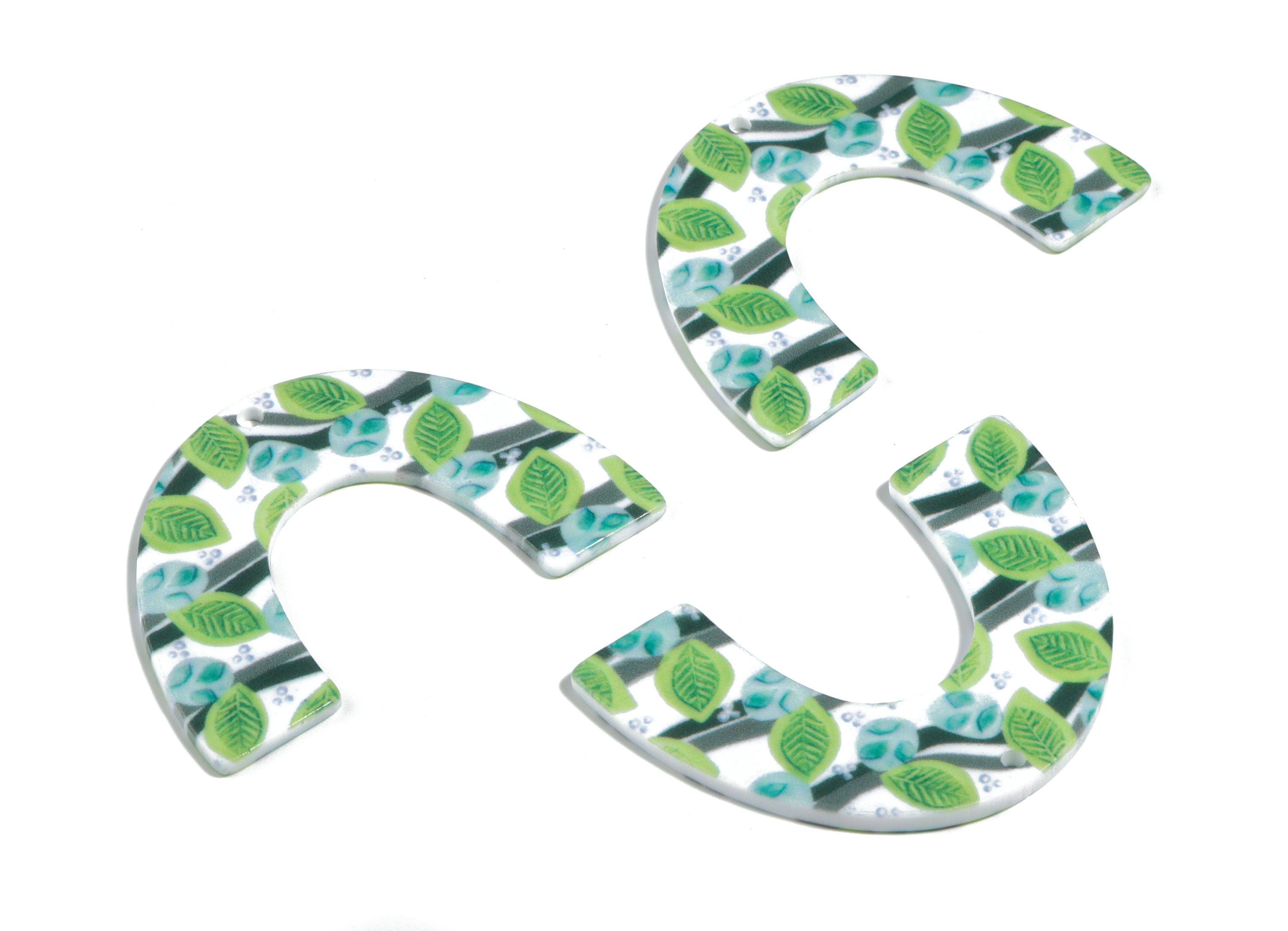 Acrylic U Earring Charms - Printing Geometric Acrylic Pendant - Jewelry Supplies  - Color Code: B10 - 50.11x35.16x2.2mm - AC1872-B10 - DOMEDBAZAAR