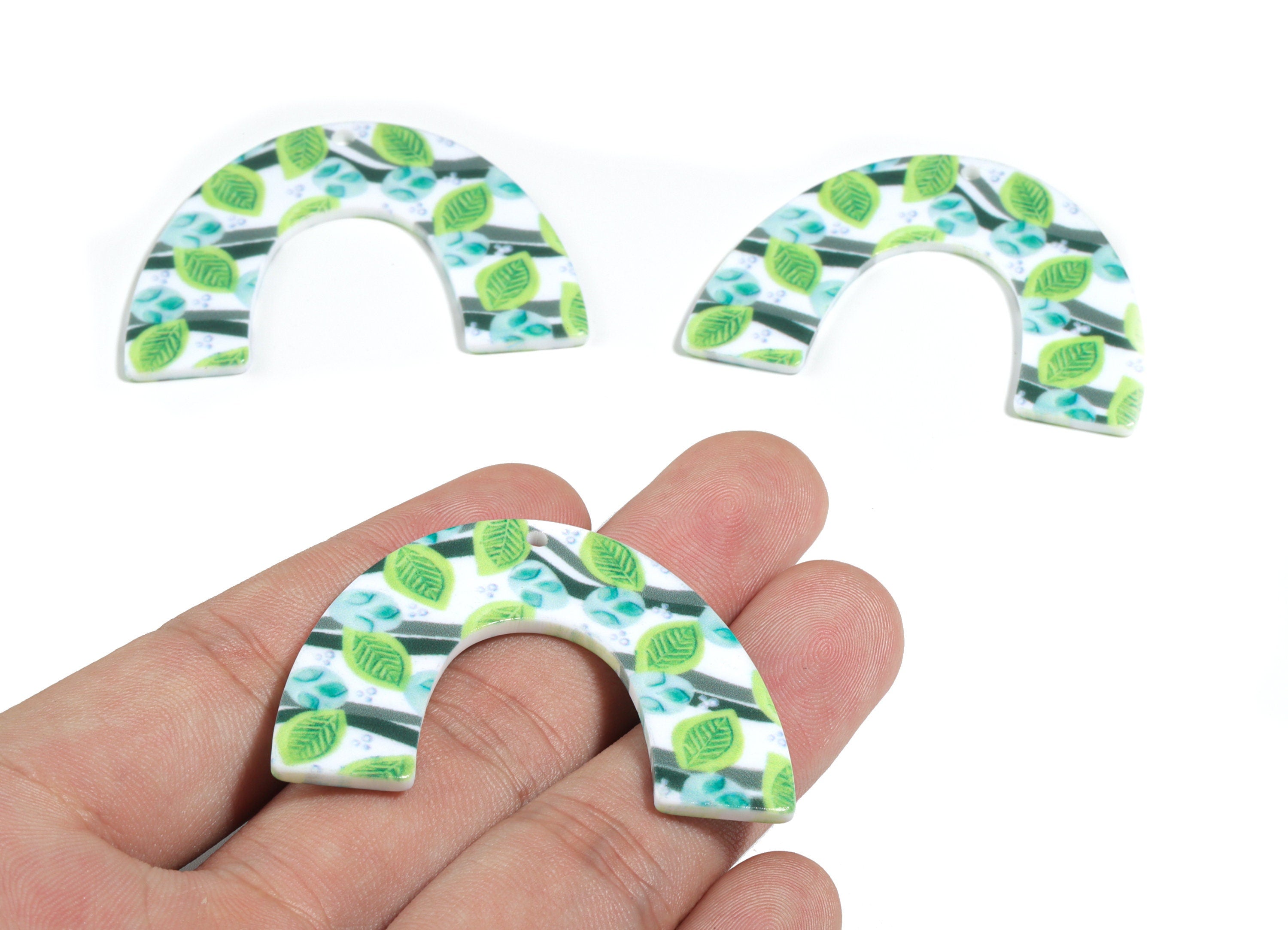 Acrylic U Earring Charms - Printing Geometric Acrylic Pendant - Jewelry Supplies  - Color Code: B10 - 50.11x35.16x2.2mm - AC1872-B10 - DOMEDBAZAAR