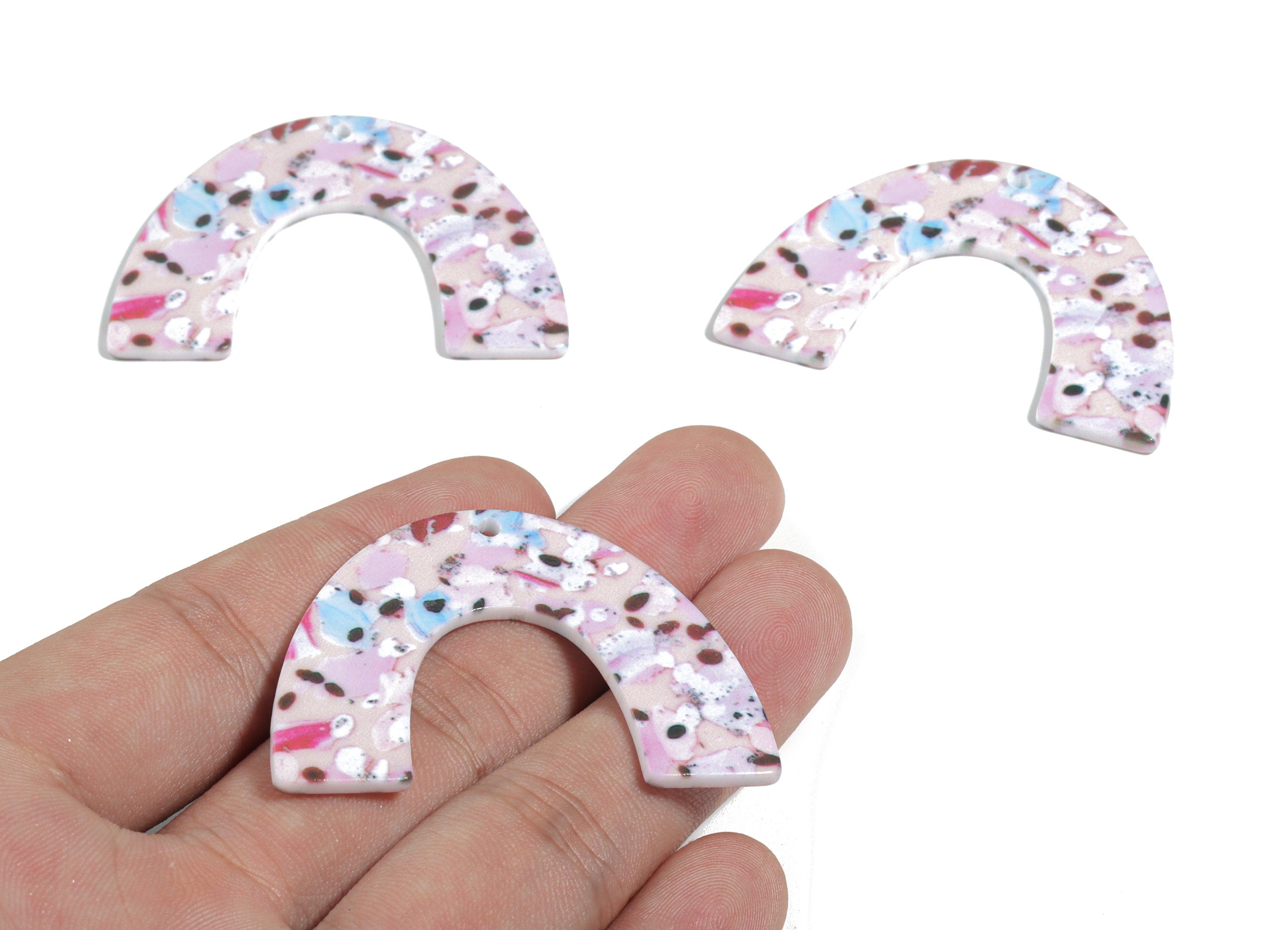 Acrylic U Earring Charms - Printing Geometric Acrylic Pendant - Jewelry Supplies  - Color Code: B11 - 50.11x35.16x2.2mm - AC1872-B11 - DOMEDBAZAAR