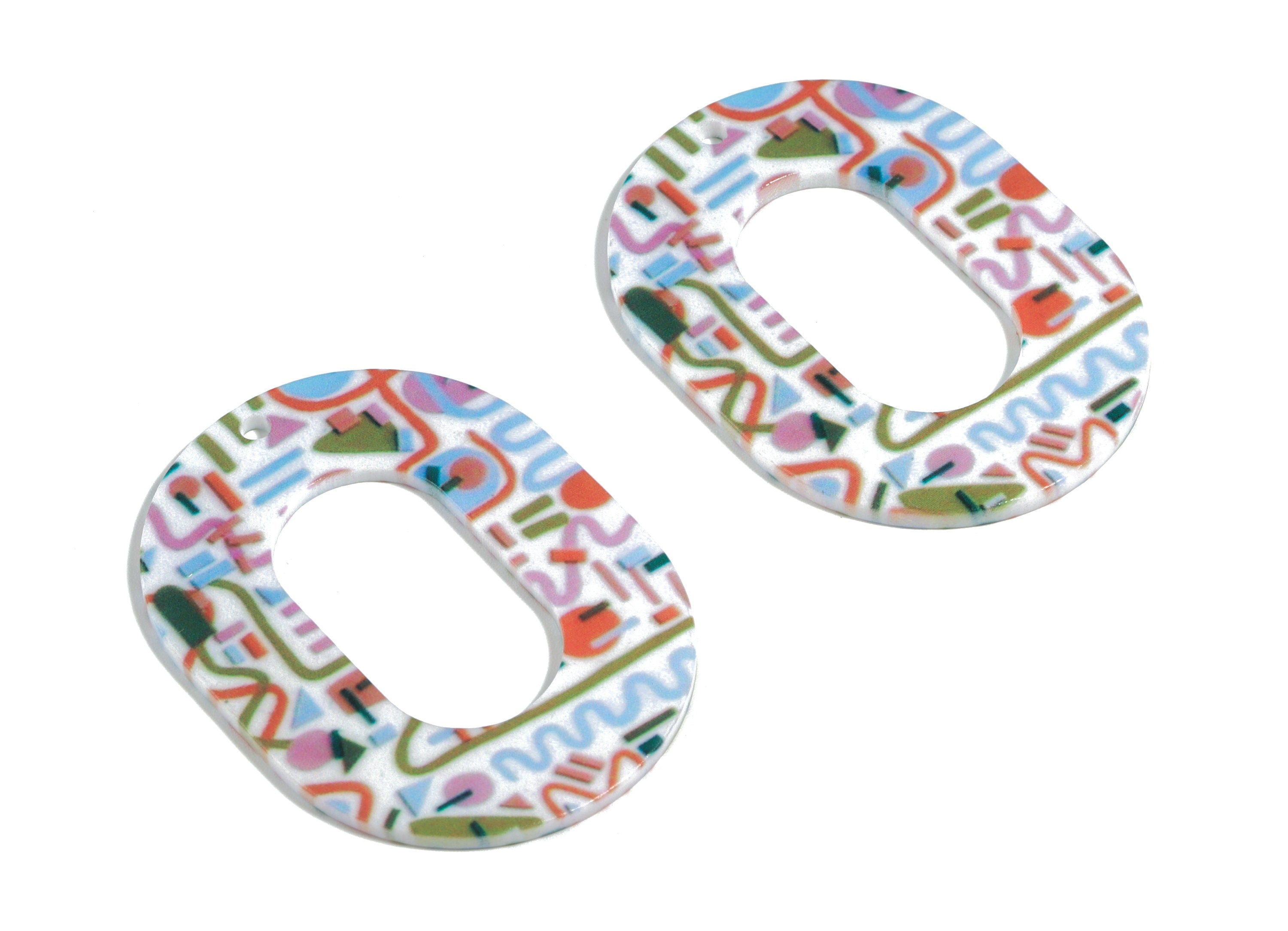 Acrylic Oval Earring Charms - Printing Oval Acrylic Pendant - Jewelry Supplies  - Color Code: B12 - 46.7x34.78x1.22mm - AC1927-B12 - DOMEDBAZAAR