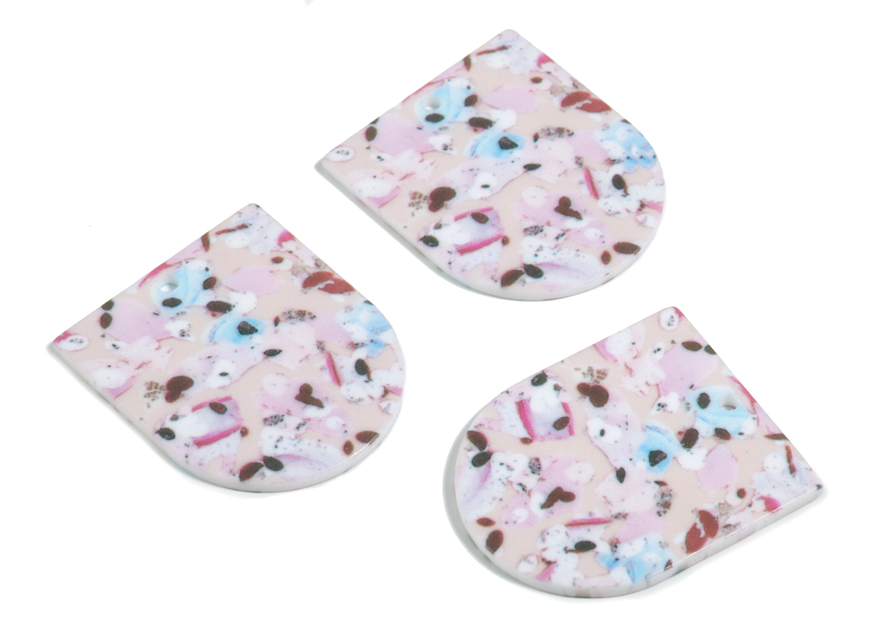 Acrylic D Earring Charms - Printing Semi Circle Acrylic Pendant - Jewelry Supplies  - Color Code: B11 - 35.11x29.82x2.58mm - AC1929-B11 - DOMEDBAZAAR