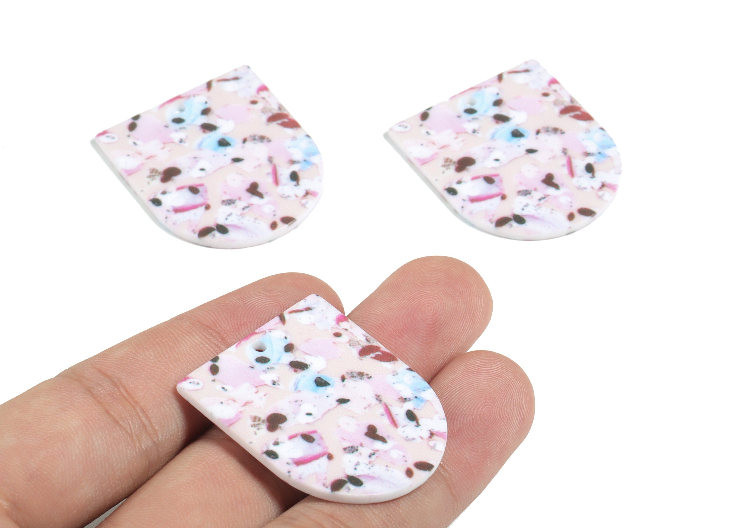 Acrylic D Earring Charms - Printing Semi Circle Acrylic Pendant - Jewelry Supplies  - Color Code: B11 - 35.11x29.82x2.58mm - AC1929-B11 - DOMEDBAZAAR