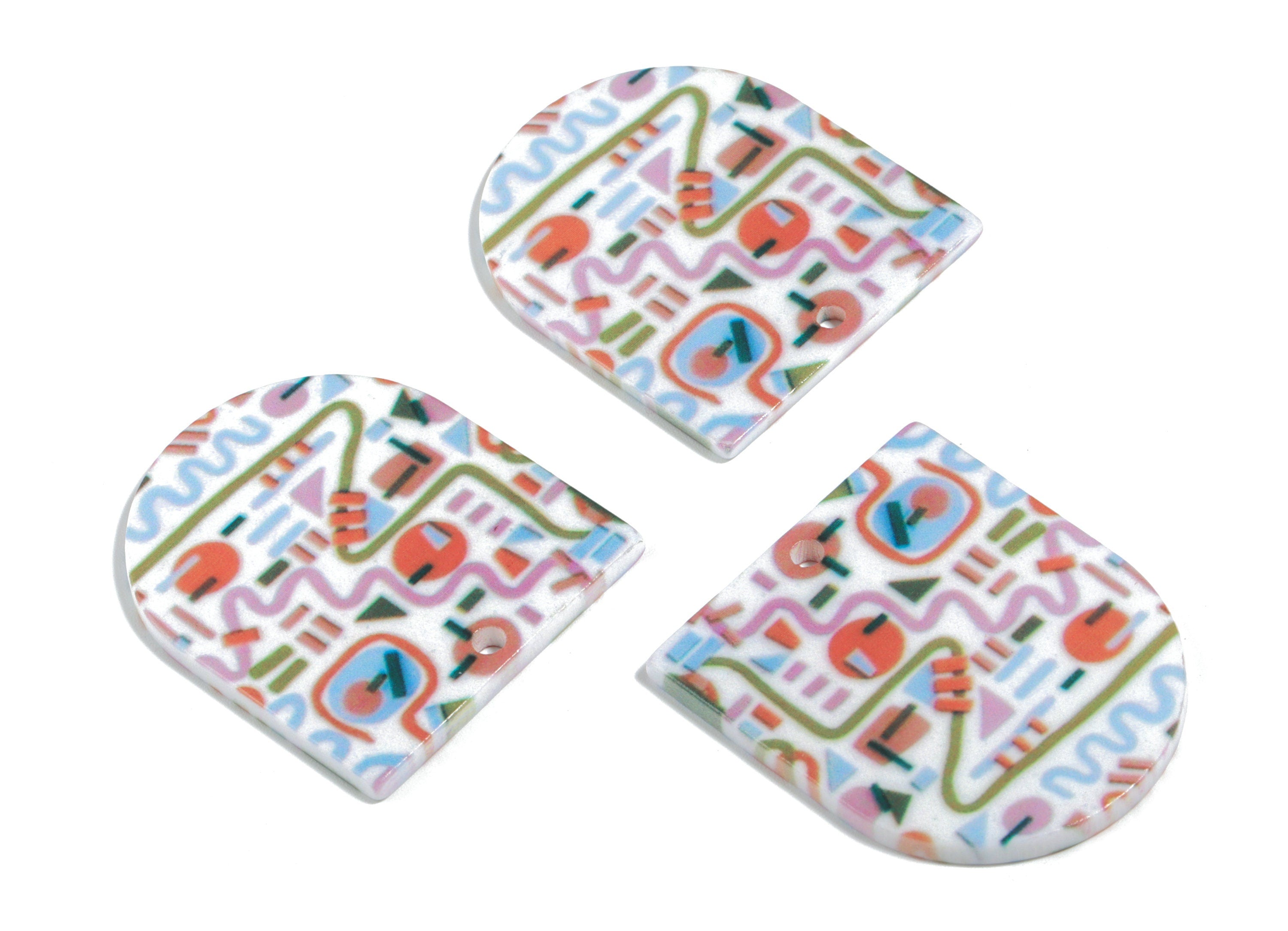 Acrylic D Earring Charms - Printing Semi Circle Acrylic Pendant - Jewelry Supplies  - Color Code: B12 - 35.11x29.82x2.58mm - AC1929-B12 - DOMEDBAZAAR