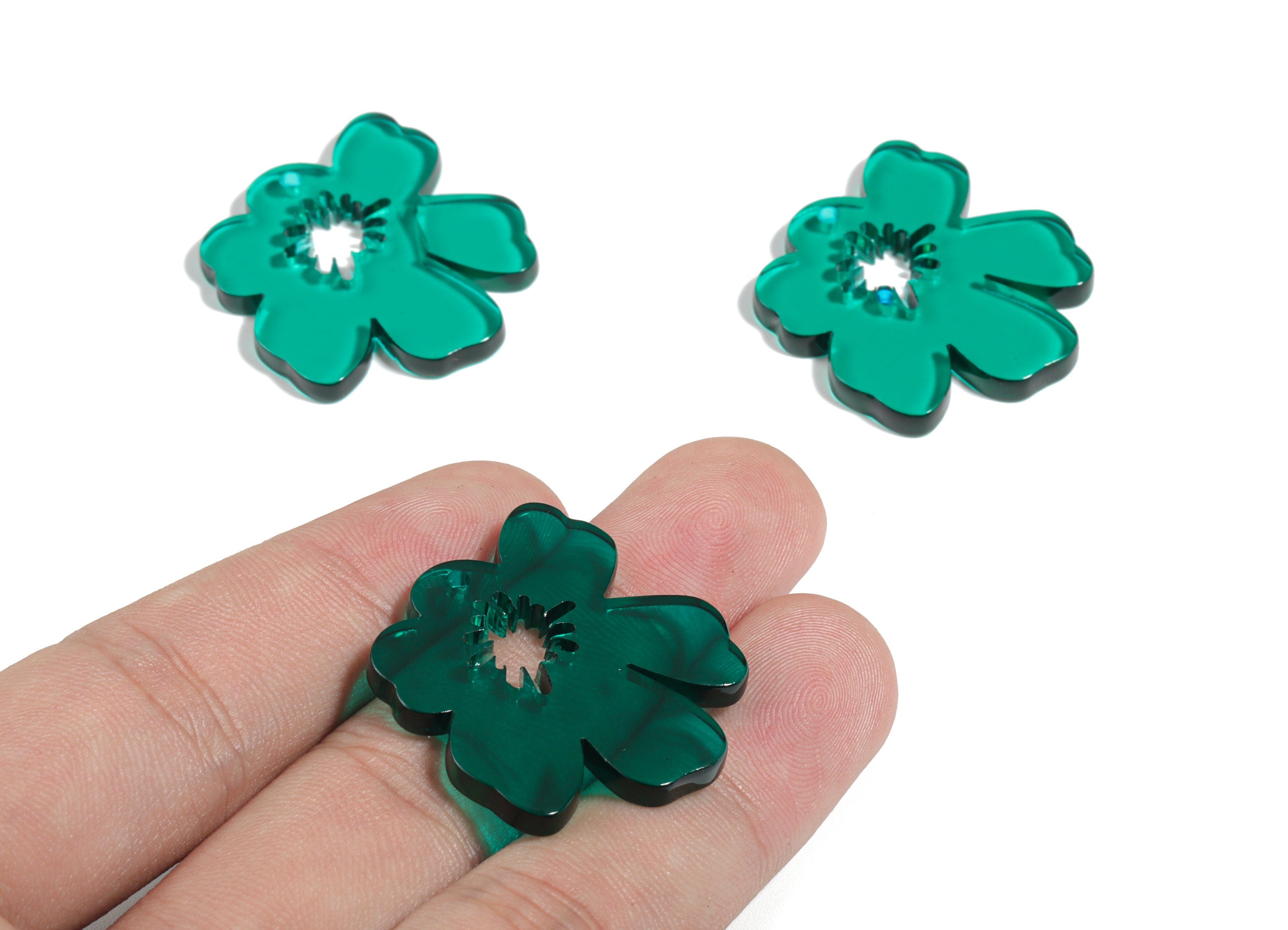 Acrylic Splash Earring Charm - Green Flower Earrings - Earring Findings - Jewelry Supplies - Color Code:A463 - 34.77x30.41x2.86mm - AC1923D - DOMEDBAZAAR