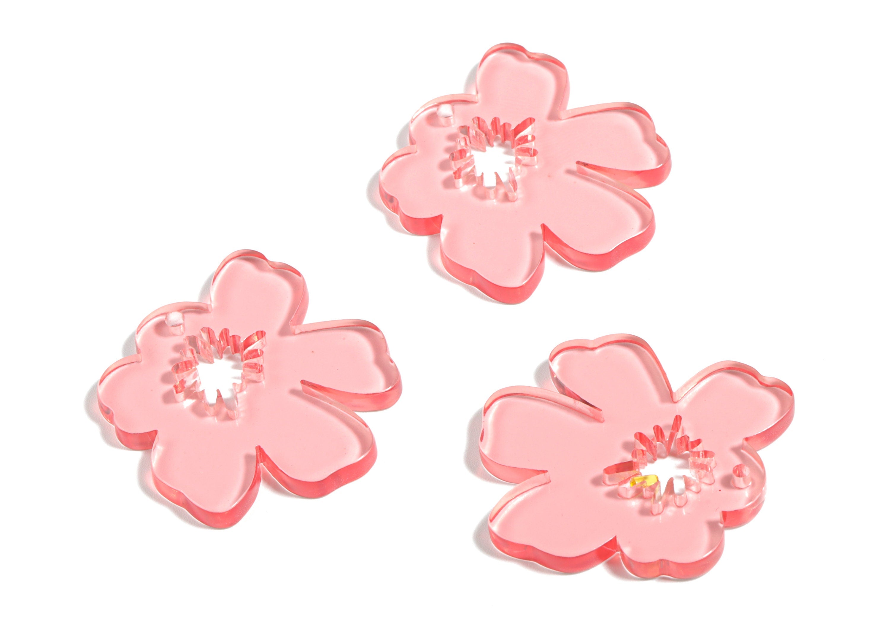 Acrylic Splash Earring Charm - Pink Flower Earrings - Earring Findings - Jewelry Supplies - Color Code:A465 - 34.77x30.41x2.86mm - AC1923E - DOMEDBAZAAR