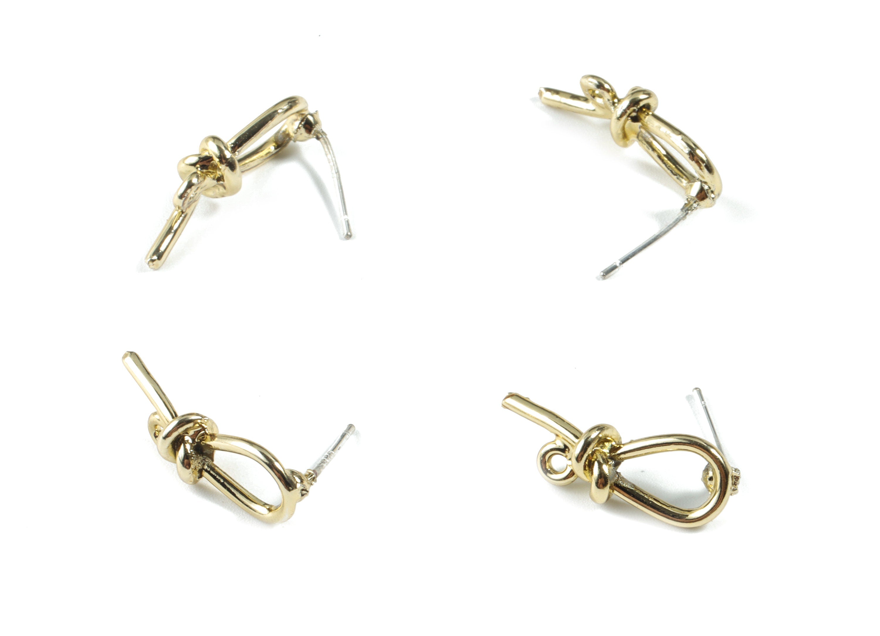 Alloy Knot Stud Earring With Loop - Gold Alloy Node Earring Post - Silver Stud - Gold Tone Plated - 19.88x7.37x6.01mm - ZZ1706 - DOMEDBAZAAR