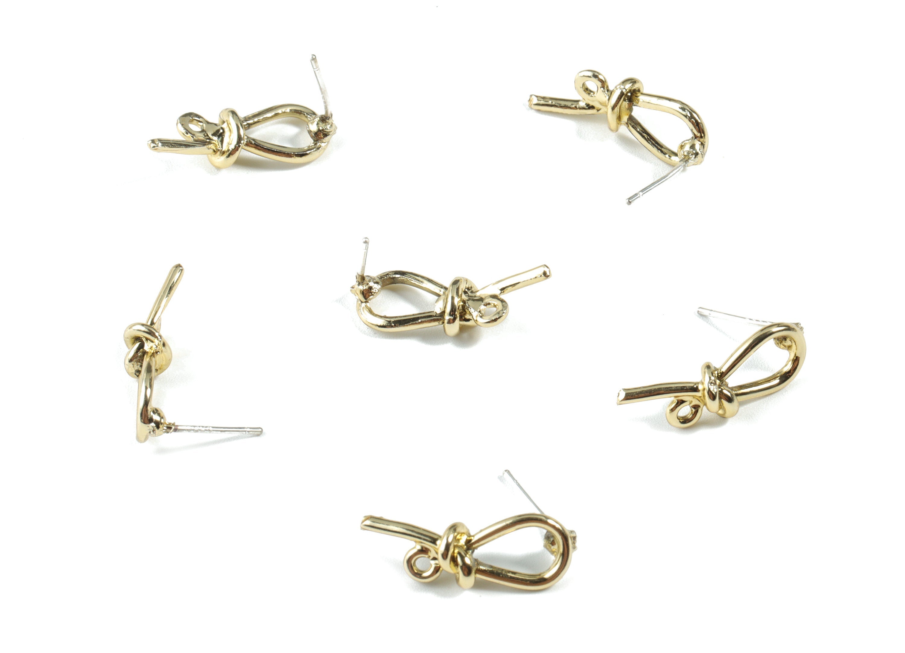 Alloy Knot Stud Earring With Loop - Gold Alloy Node Earring Post - Silver Stud - Gold Tone Plated - 19.88x7.37x6.01mm - ZZ1706 - DOMEDBAZAAR
