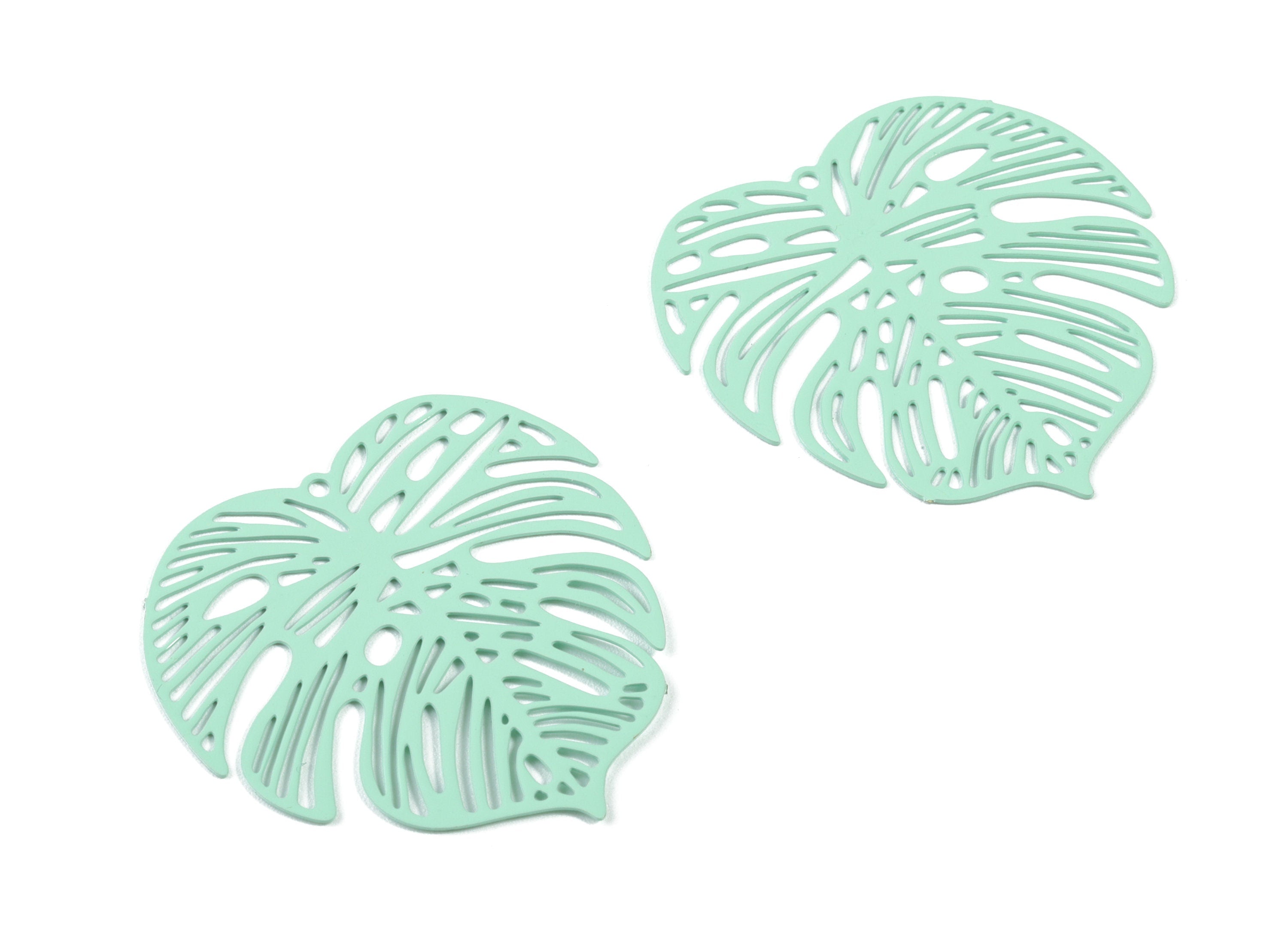 Luminous Green Monstera Pendant - Brass Monstera Charm For Necklace - Earring Supplies - Color Code: 65 - 32.41x31.97x0.38mm - JJB5106-65 - DOMEDBAZAAR