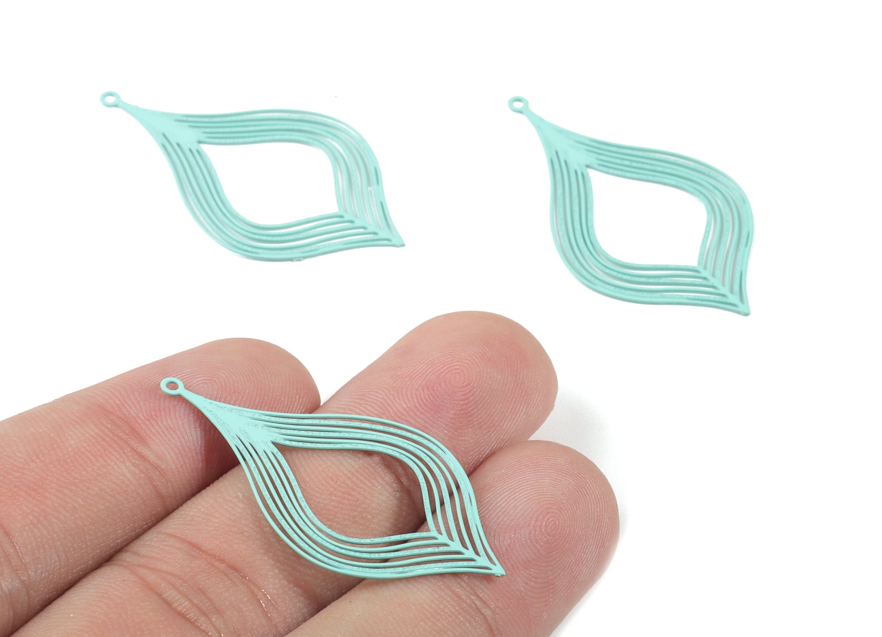 Brass Drop Earring Charms - Turquoise Drop Earrings - Earring Charms - Jewelry Supplies - Color Code: T2 - 38.92x21.85x0.41mm - JJB4426-T2 - DOMEDBAZAAR