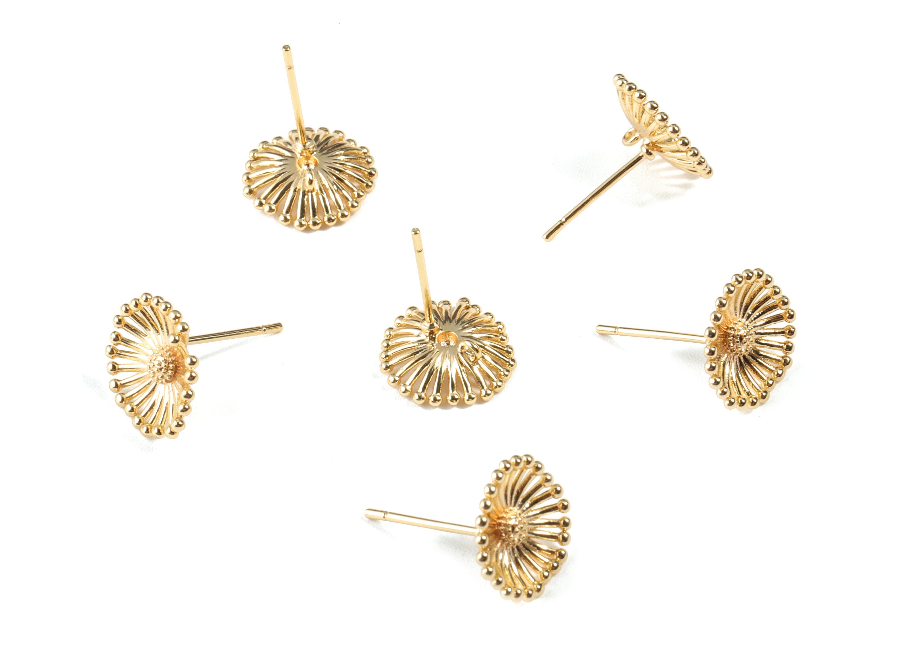 Brass Flower Earring Stud - Gold Flower Earring Post - 18K Real Gold Plated Brass - Jewelry Supplies - 11.69x11.69x2.39mm - RGP2651 - DOMEDBAZAAR