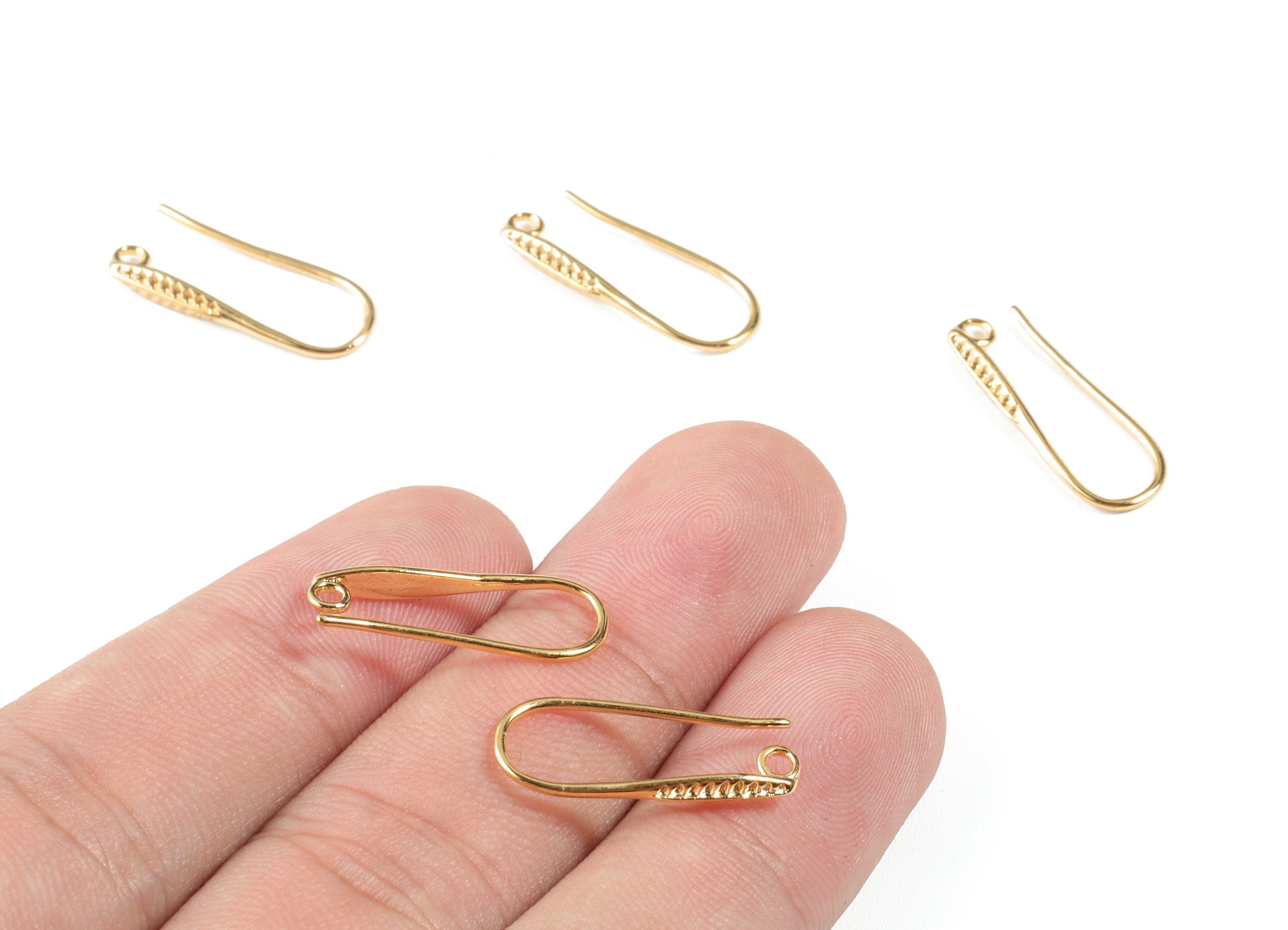 Brass Earring Wires - Gold Earring Hooks - 18K Real Gold Plated Brass - Earring Findings - Jewellery Supplies - 21.46x8.08x2.88mm - RGP2653 - DOMEDBAZAAR