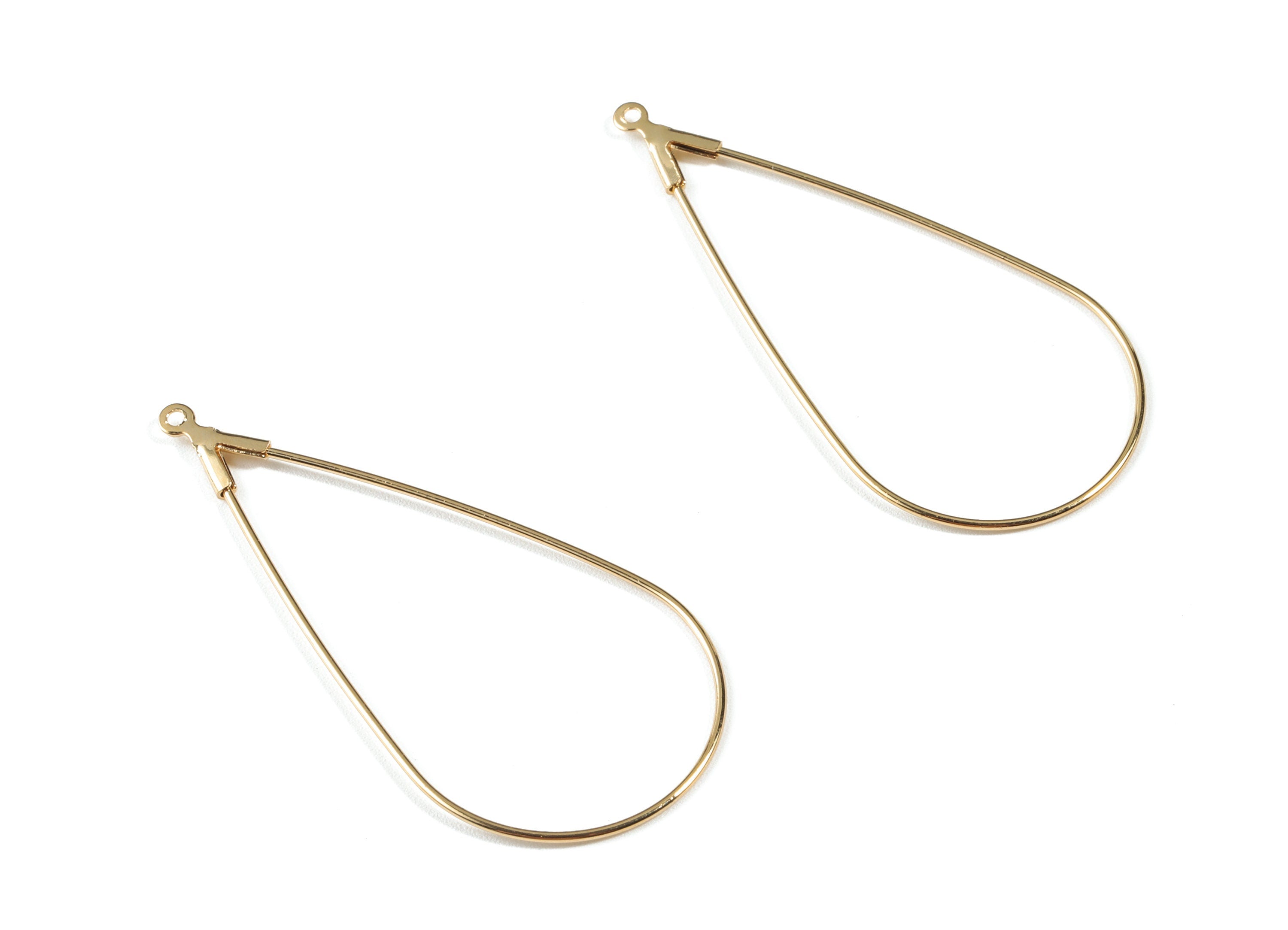 Brass Drop Earring Hoops - Brass Teardrop Earring Ear Wire - 18K Real Gold Plated Brass - Jewelry Supplies - 45.89x21.82x1.51mm - RGP2652 - DOMEDBAZAAR