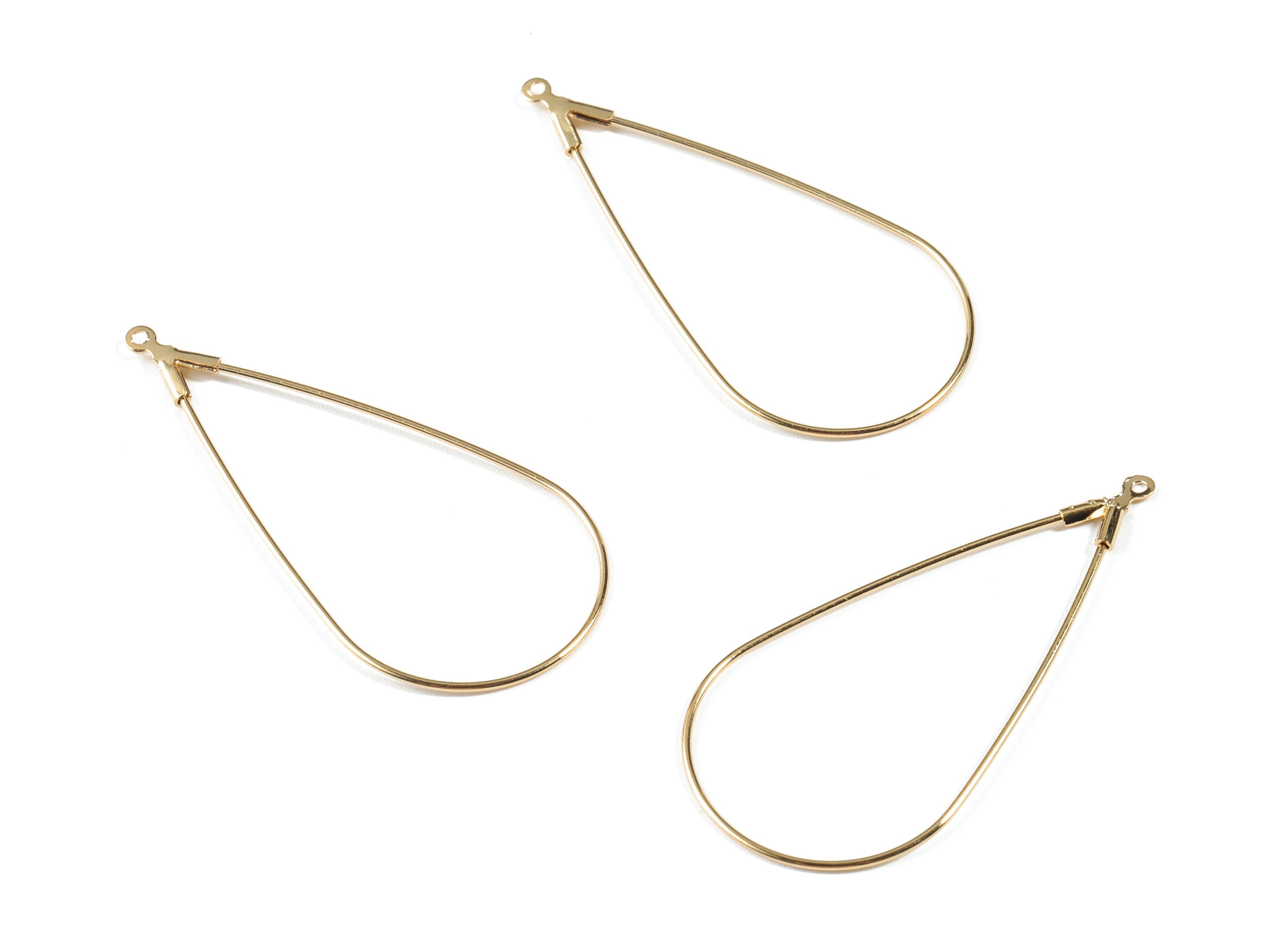Brass Drop Earring Hoops - Brass Teardrop Earring Ear Wire - 18K Real Gold Plated Brass - Jewelry Supplies - 45.89x21.82x1.51mm - RGP2652 - DOMEDBAZAAR