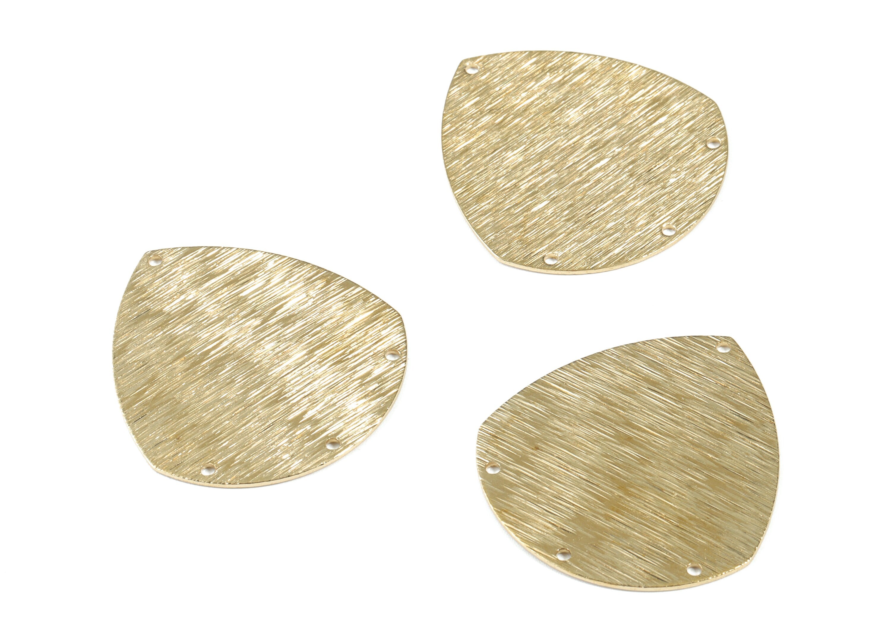 Brass Drop Earring Connector - Raw Brass Textured Teardrop Earings - Brass 4 Hole Connector - Jewelry Supplies - 35.52x32.96x0.98mm - PP3552 - DOMEDBAZAAR