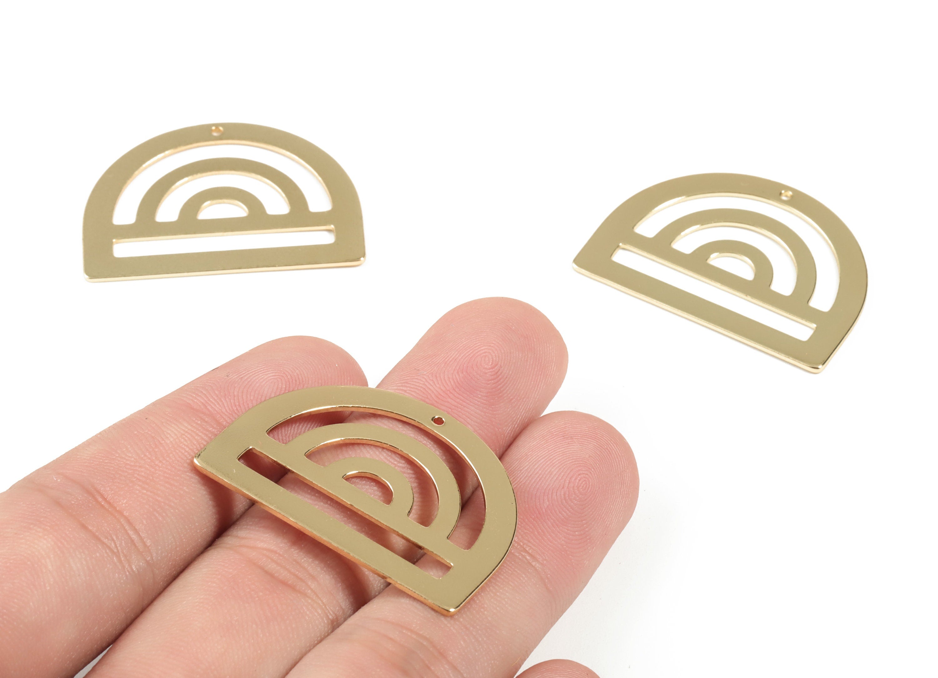 Brass Half Moon Earring Charm - Semi Circle Geometric Pendant - KC Gold Tone Plated Brass - Jewellery Supplies - 35x26x0.8mm - PPM1925KCG - DOMEDBAZAAR