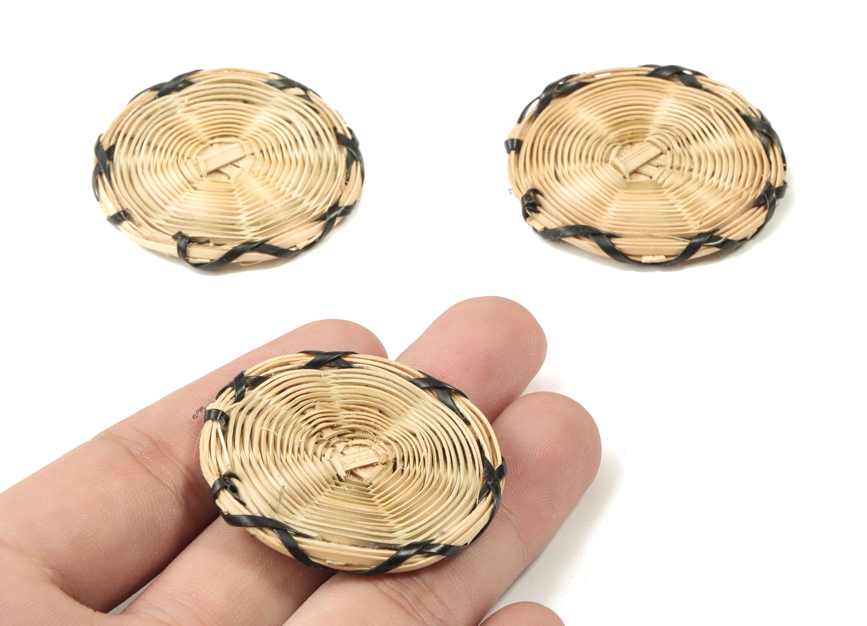 Handwoven Rattan Earrings - Round Shaped Rattan Pendant - Wooden Straw Earring - Jewelery Handmade - 40x40x2.8mm - RT1100 - DOMEDBAZAAR