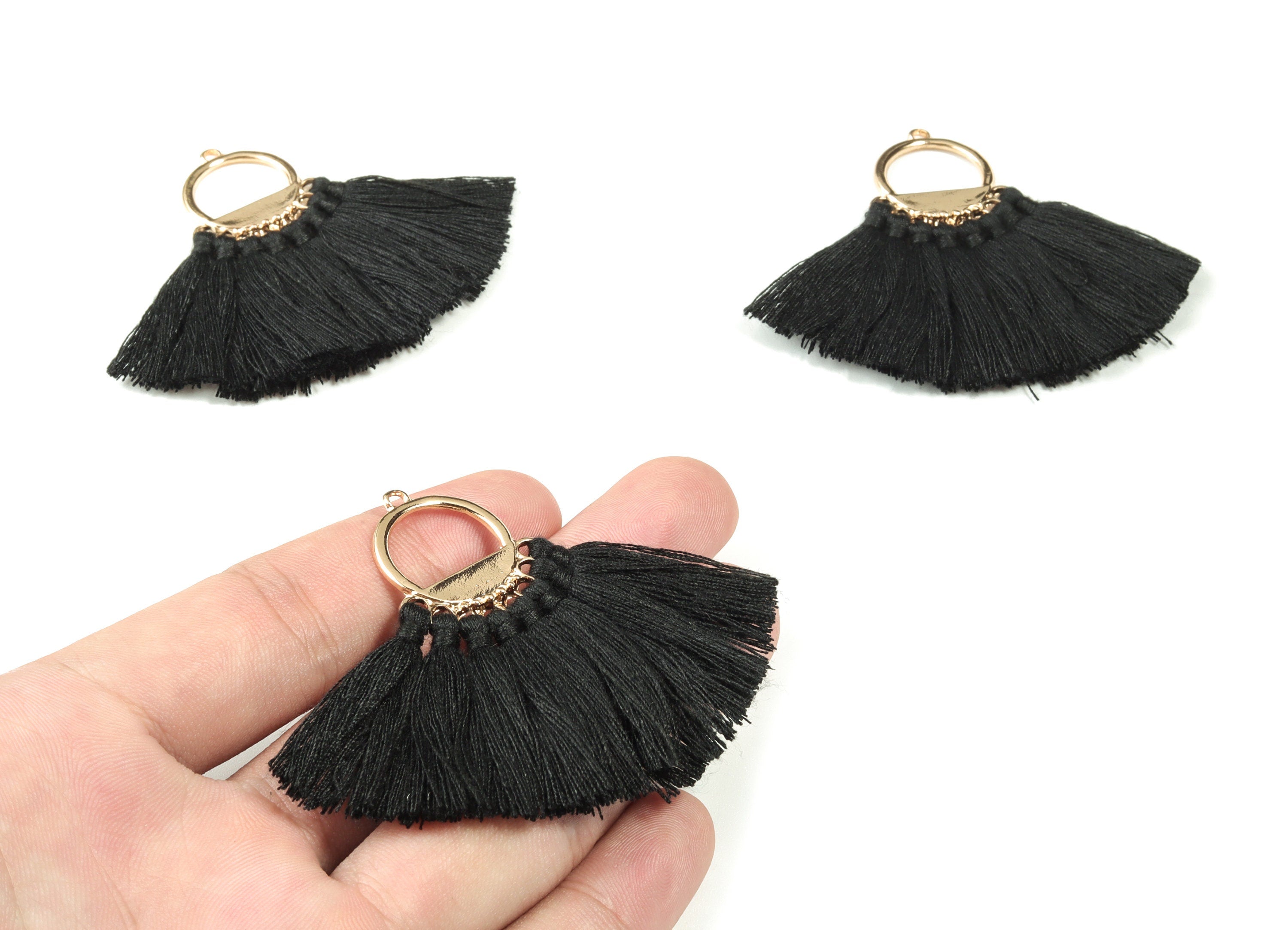 Tassel Earring Charms With Ring -  Fan Tassel Earrings - Alloy Ring Earrings - Tassel Findings -  Boho Charms - 51.23x23.05x2.98mm - TS1151D - DOMEDBAZAAR