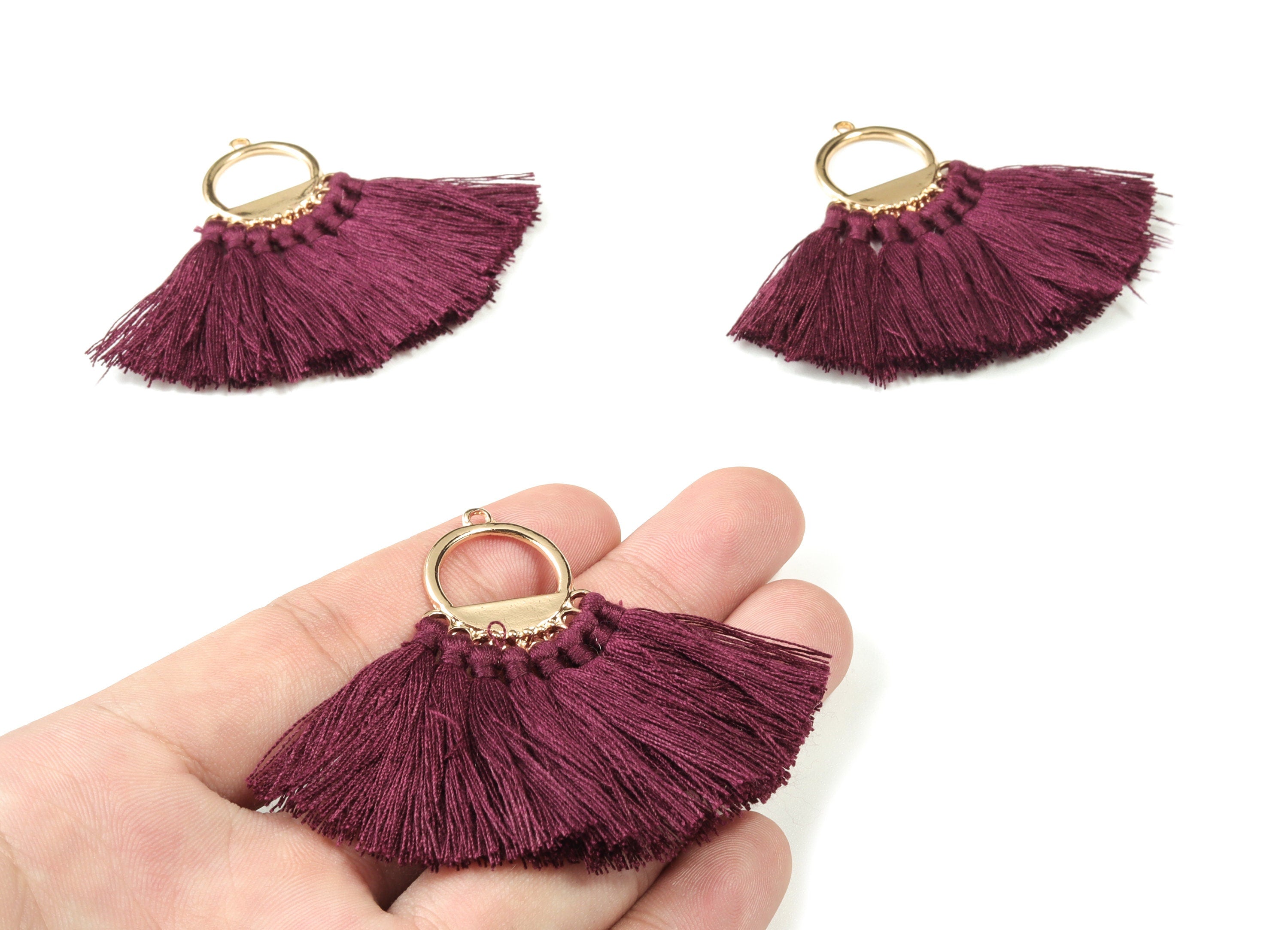 Tassel Earring Charms With Ring -  Fan Tassel Earrings - Alloy Ring Earrings - Tassel Findings -  Boho Charms - 51.23x23.05x2.98mm - TS1151E - DOMEDBAZAAR