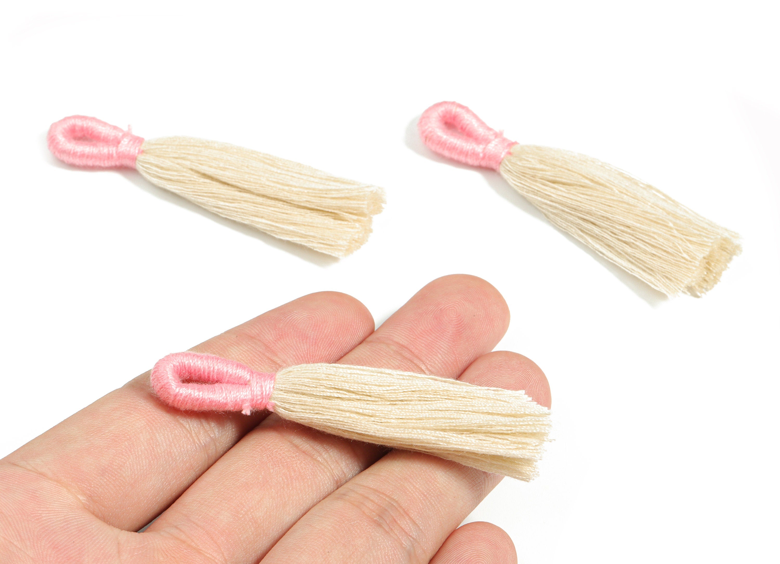 Cotton Tassels With Loop Earrings - Cotton Tassels Earring Charms - Pink Boho Earrings - Jewelry Supplies - 60.88x10.77x4.46mm - TS1147D - DOMEDBAZAAR